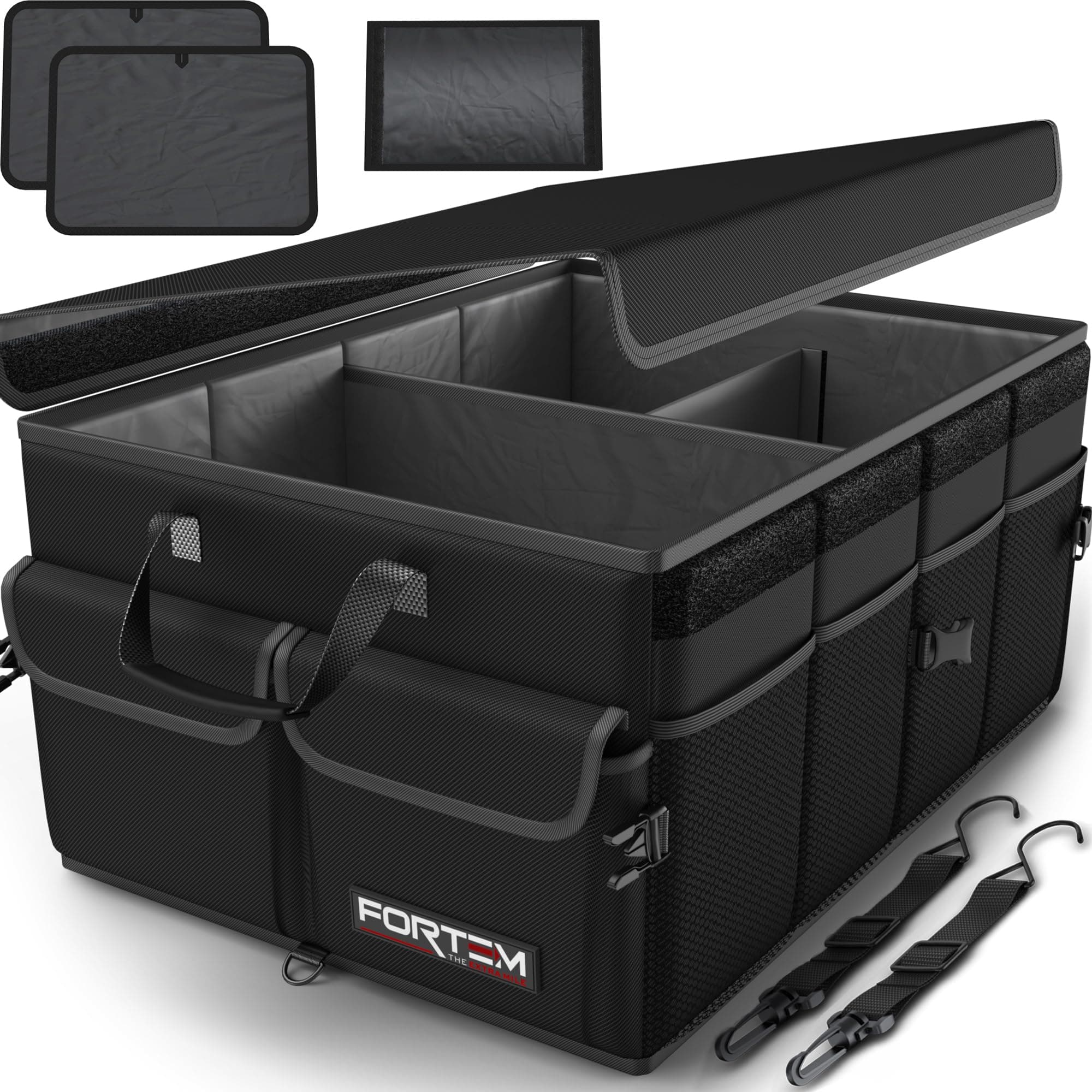Car Trunk Organizer, Collapsible Storage, Non Slip Bottom, Securing Straps, Foldable Cover (Black)