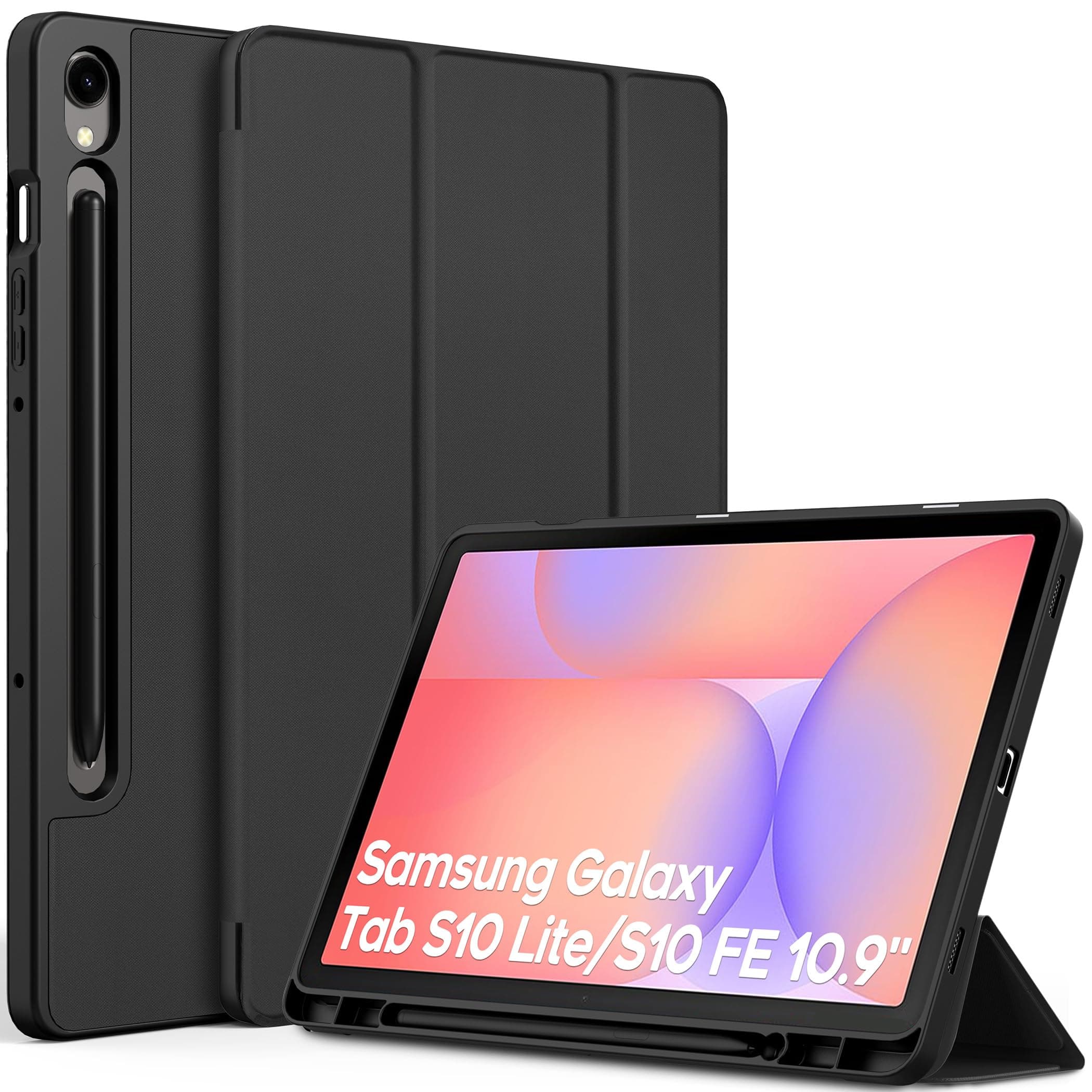 EasyAcc Case for Samsung Galaxy Tab S10 Lite / S10 FE 10.9 Inch 2025 / S9 FE 10.9 Inch / S9 11 Inch with S Pen Holder - Ultra Thin with Stand Function Slim PU Leather Protective Case Black