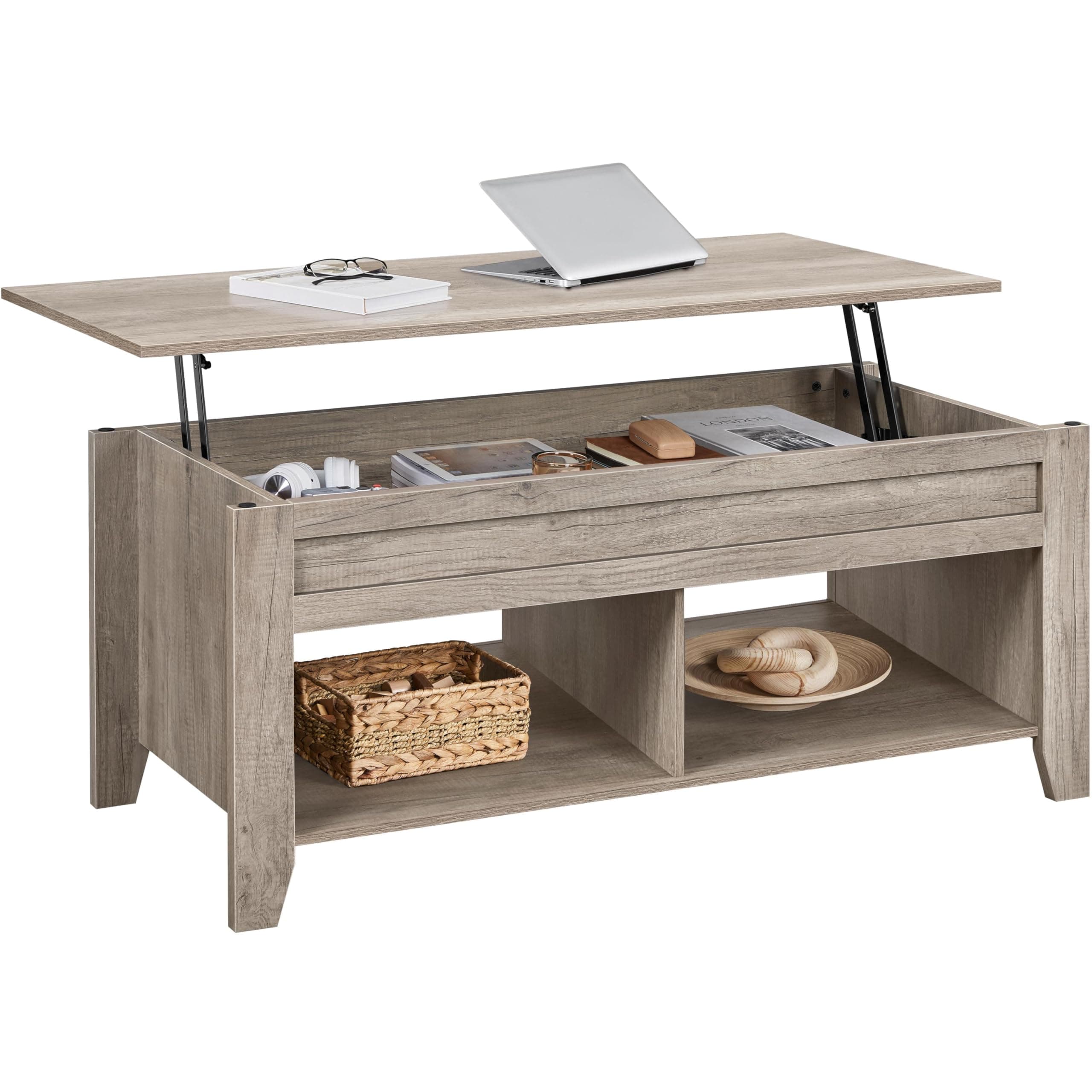Lift Top Coffee Table with 2 Open Shelves