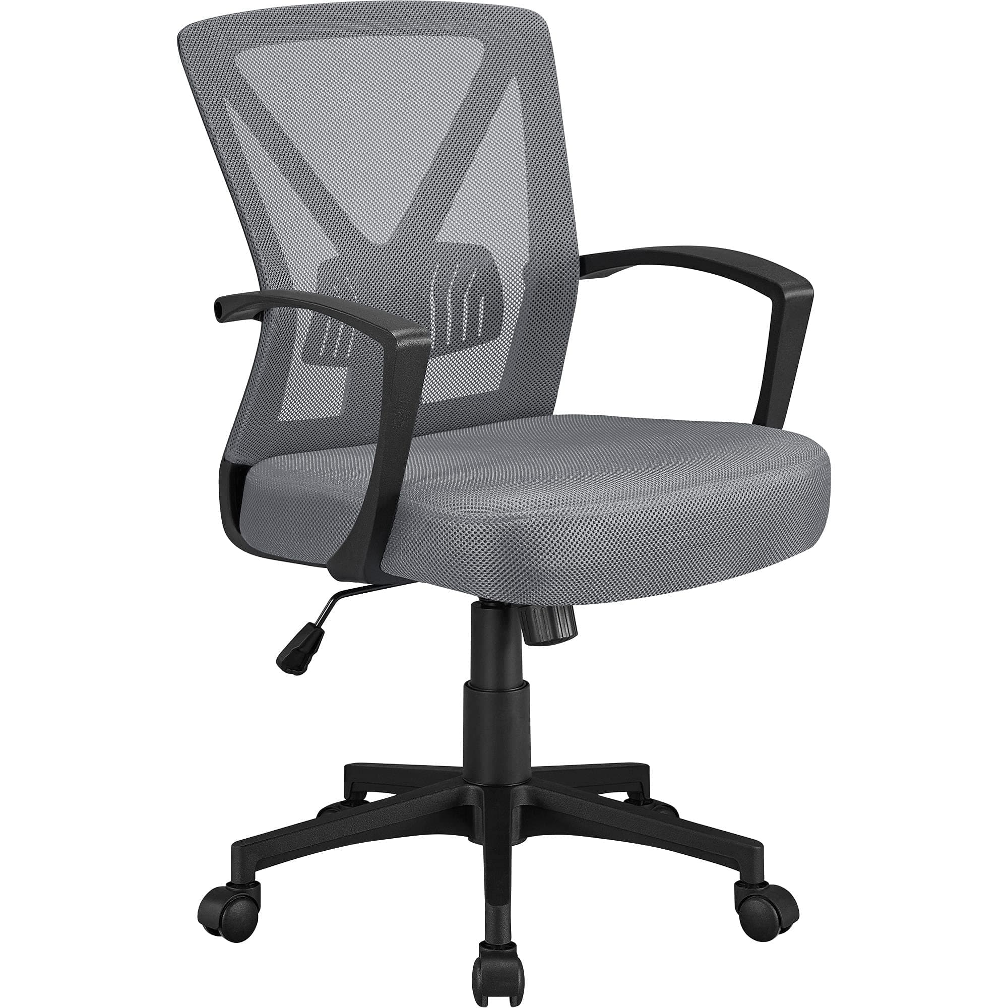 Yaheetech Adjustable Computer Chair Ergonomic Fabric Mesh Swivel Chair with Armrest and Lumbar Back Support for Home Office Work Task Dark Grey