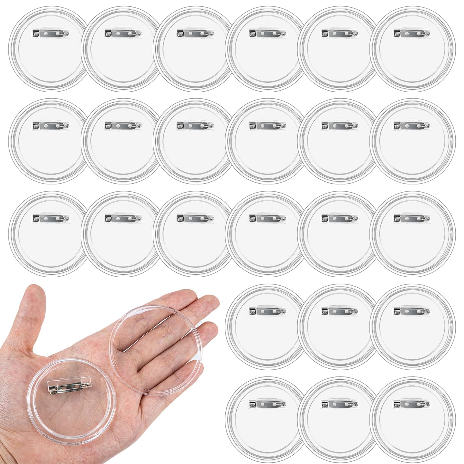 24 Pcs Acrylic Design Button Badge 2.3 Inch，Clear Design Craft Buttons Pins Making Kit Sublimation Buttons for DIY Craft Party Picture Make Your Own Buttons (Clear)