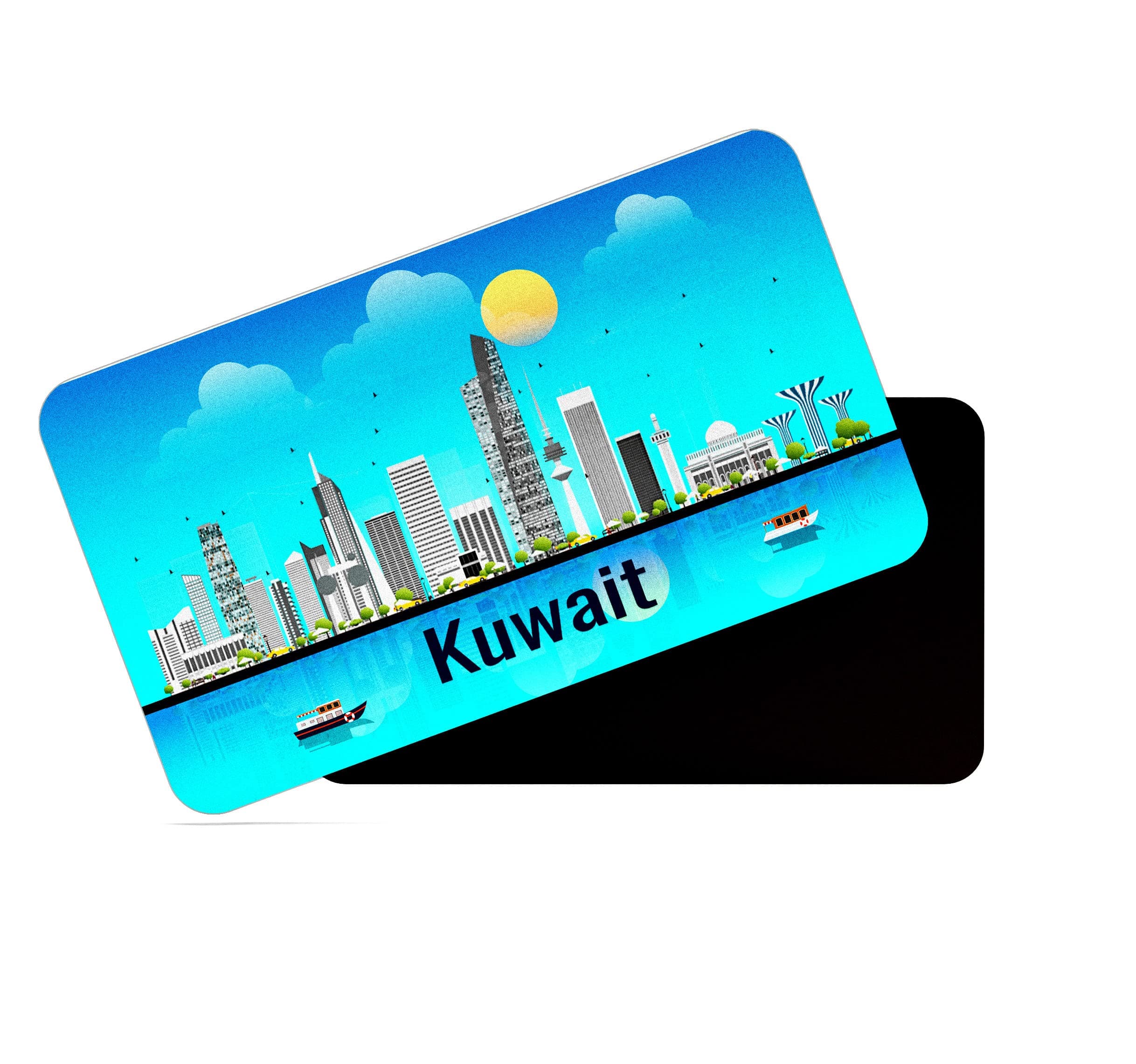 Rectangular Rubber Fridge Magnet/Magnetic Card Blue Kuwait Design Pack of 1 (8.6cm x 5.4cm)
