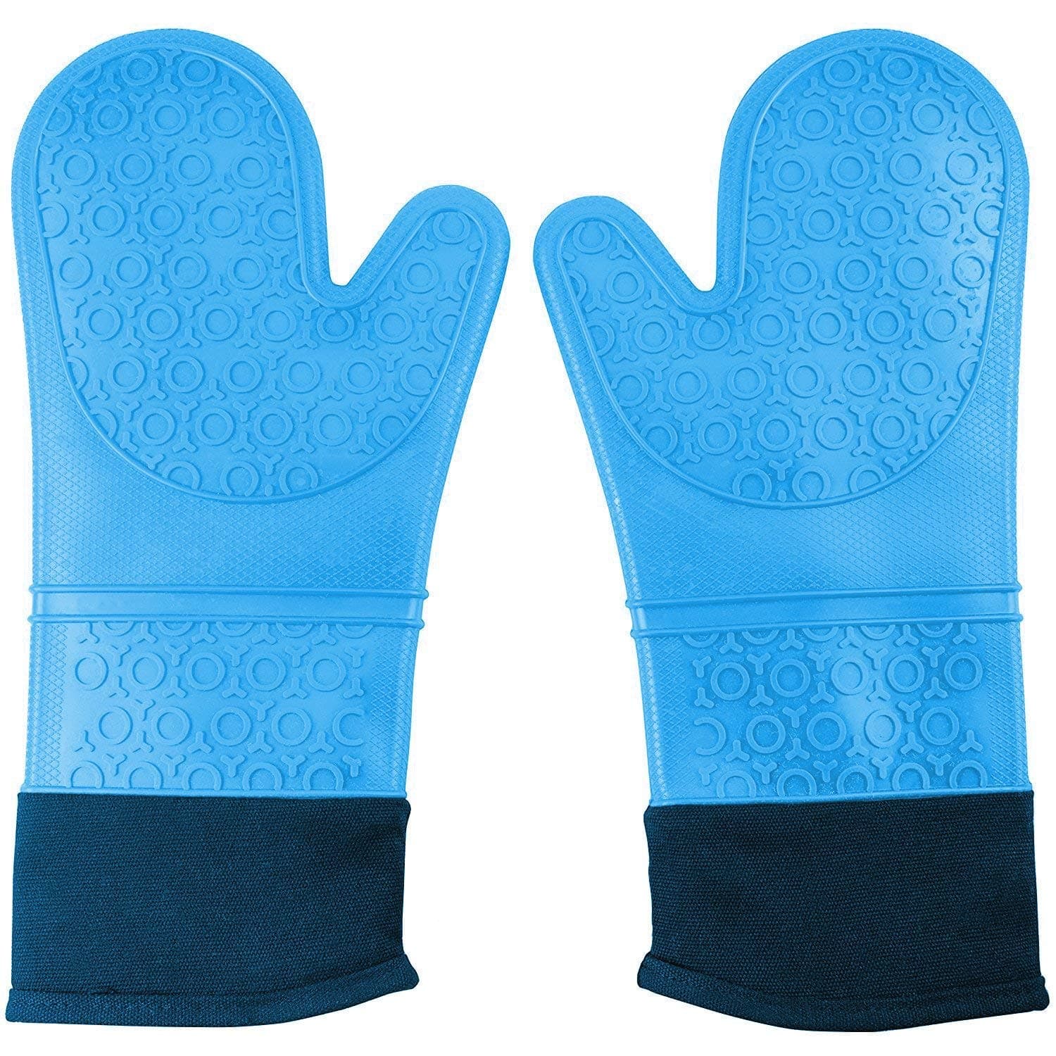 Extra Long Professional Silicone Oven Mitts -1 Pair- Oven Mitts with Quilted Liner, Heat Resistant Pot Holders-Blue,14-1/4"