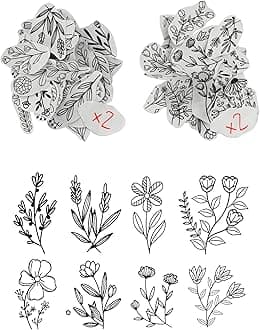 118 Pcs Water Soluble Hand Sewing Stabilizers, Embroidery Stick and Stitch Embroidery Paper Wash Away, Floral Patterns for Hand Sewing Lovers, Adults (Plants Flowers)