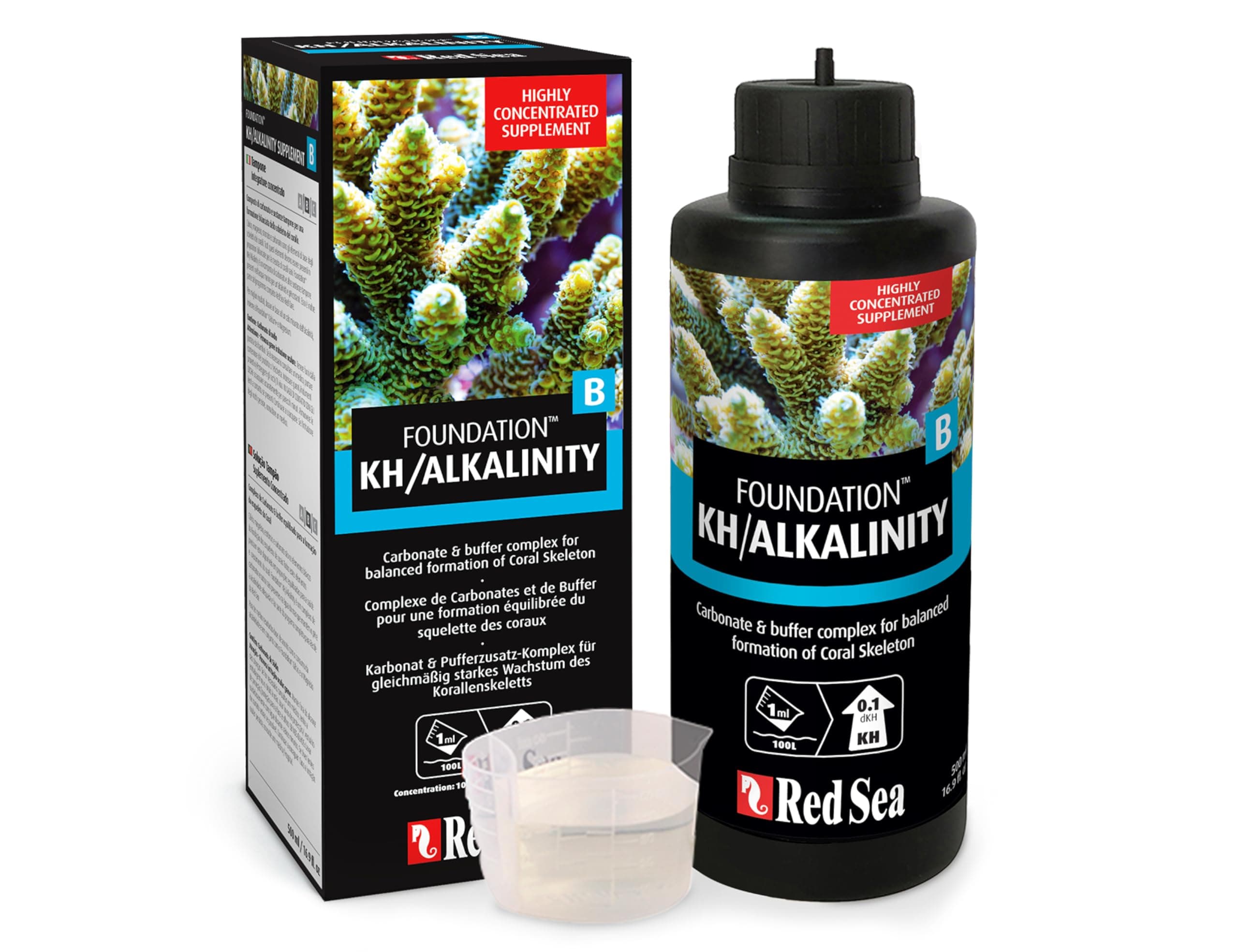 Red Sea Reef Foundation B Alkalinity (KH) Supplement, 500ml - Boosts Carbonate Levels for Strong Coral Skeletons in Reef & Marine Aquariums