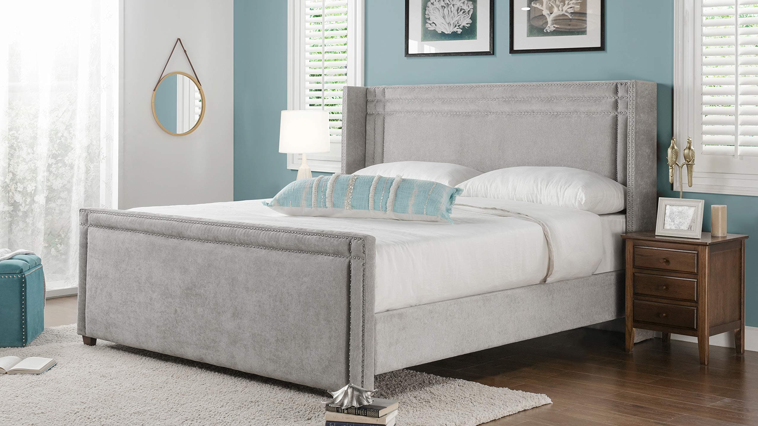 Jennifer Taylor HomeElle Wingback Upholstered King Bed, Silver Grey Polyester