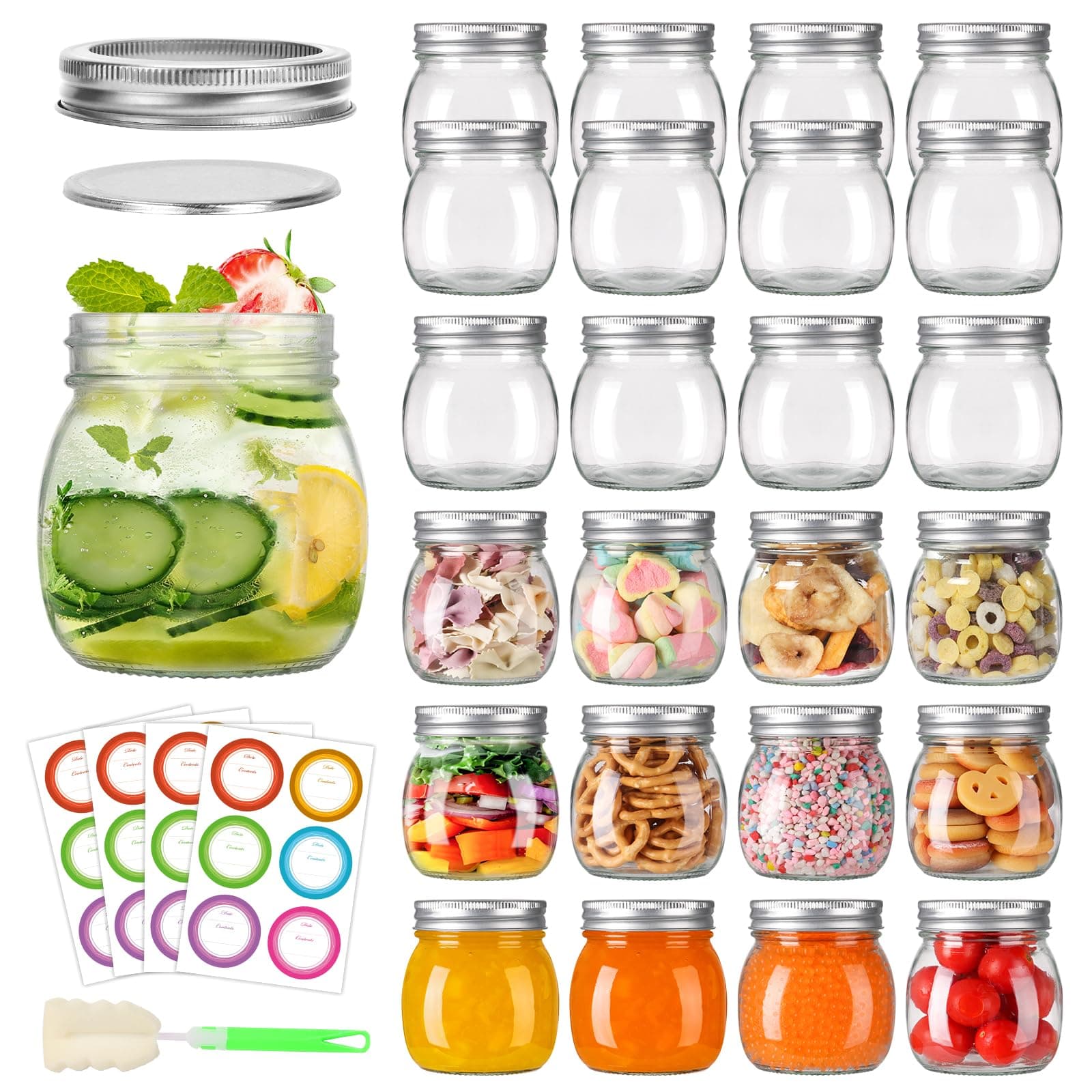 10 oz Mason Jars 24-Pack with Airtight Lids, Reusable Glass Canning Jars, Durable & Leakproof Storage Containers for Overnight Oats,Jam,Honey,DIY Decor-Great Value Set with Foam Cushioned Packaging