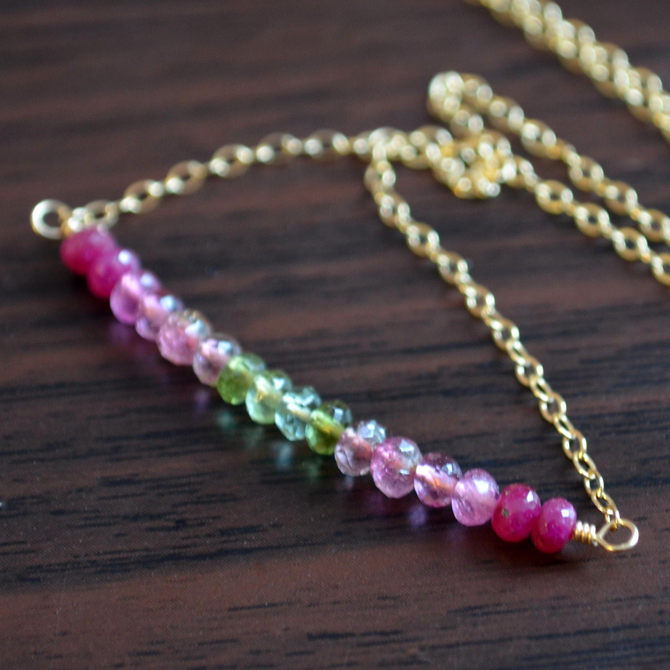 Ruby and Tourmaline Necklace in Gold