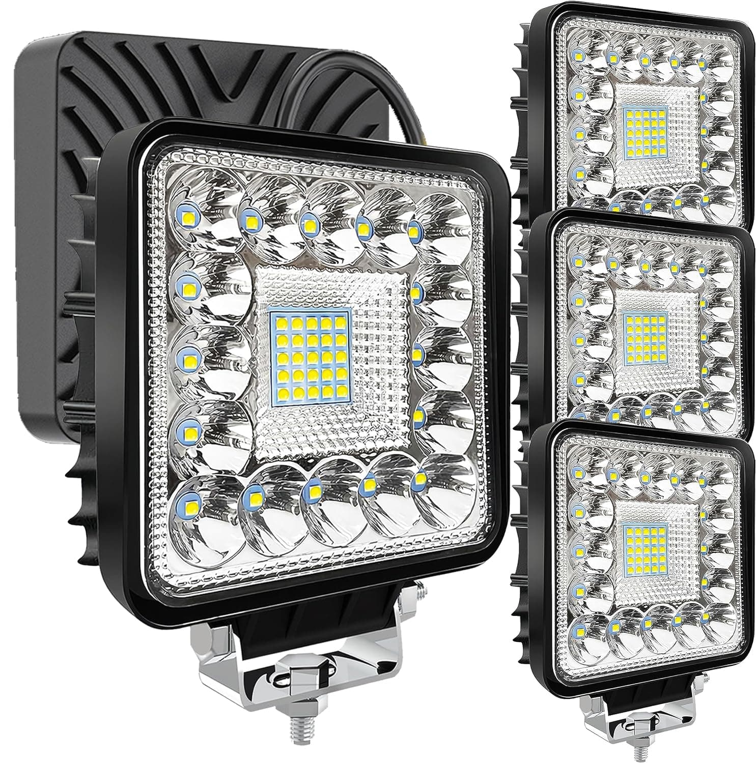 EJ's SUPER CAR 4 Inch LED Cube Light Pods for Truck, 120W 10000lm 12V 24V LED Tractor Work Lights Fog Lights ATV UTV RV OTR Boat Golf Cart Off-Road LED Light Bar, 4 Pack Spot Beam, White, H-F-41