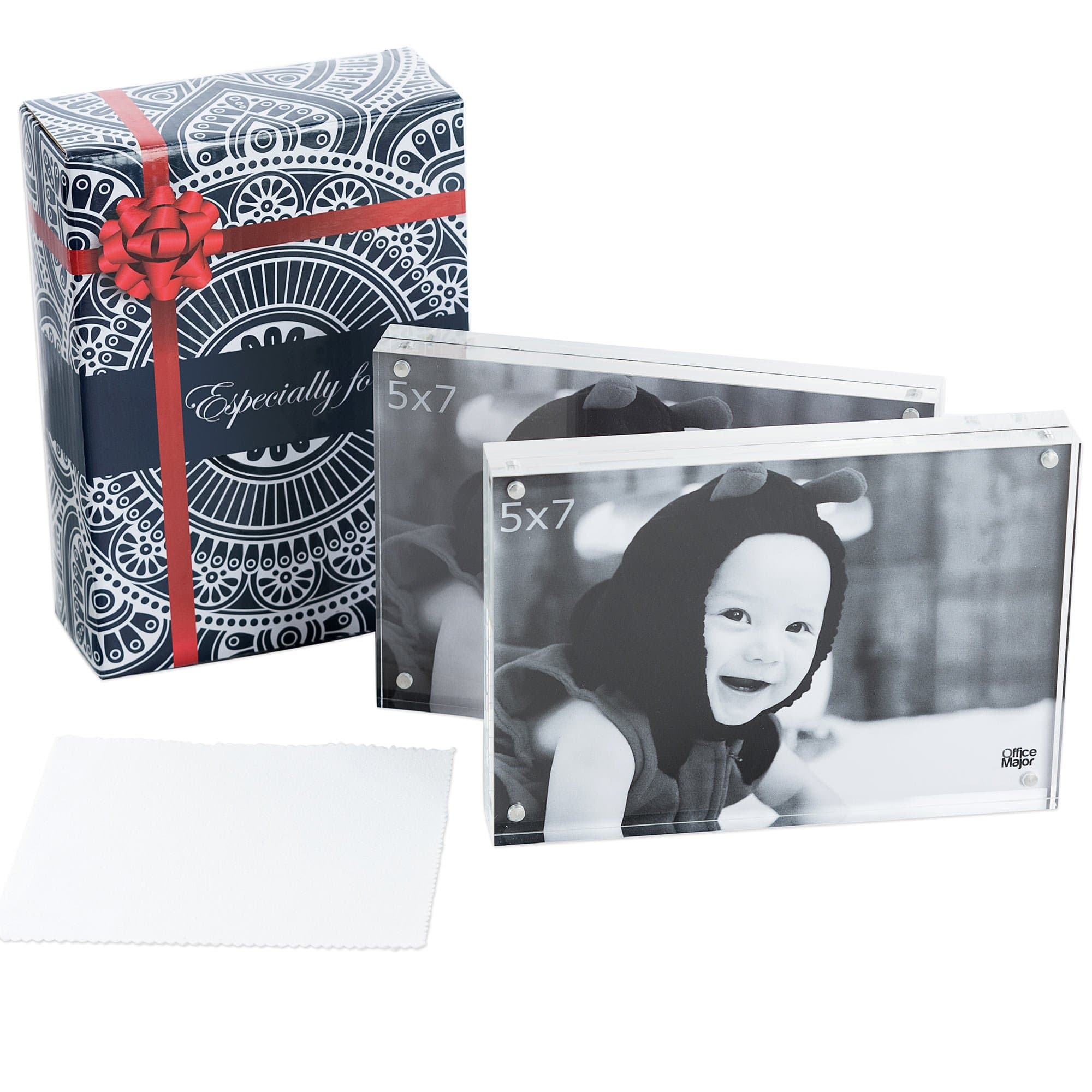 Acrylic Picture Frames 5x7 - Double Sided Magnetic Picture Frame, Floating Acrylic Photo Frame Set for Home Office Or Cubicle Decor, in A Gift Box (Pack of 2)