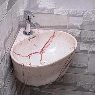 Wall Mounted Wash Basin for Bathroom | Ceramic Wash Basin | Wall Hung Small Corner Wash Basin/sink (14.17 X 13.38 X 6.10 In)