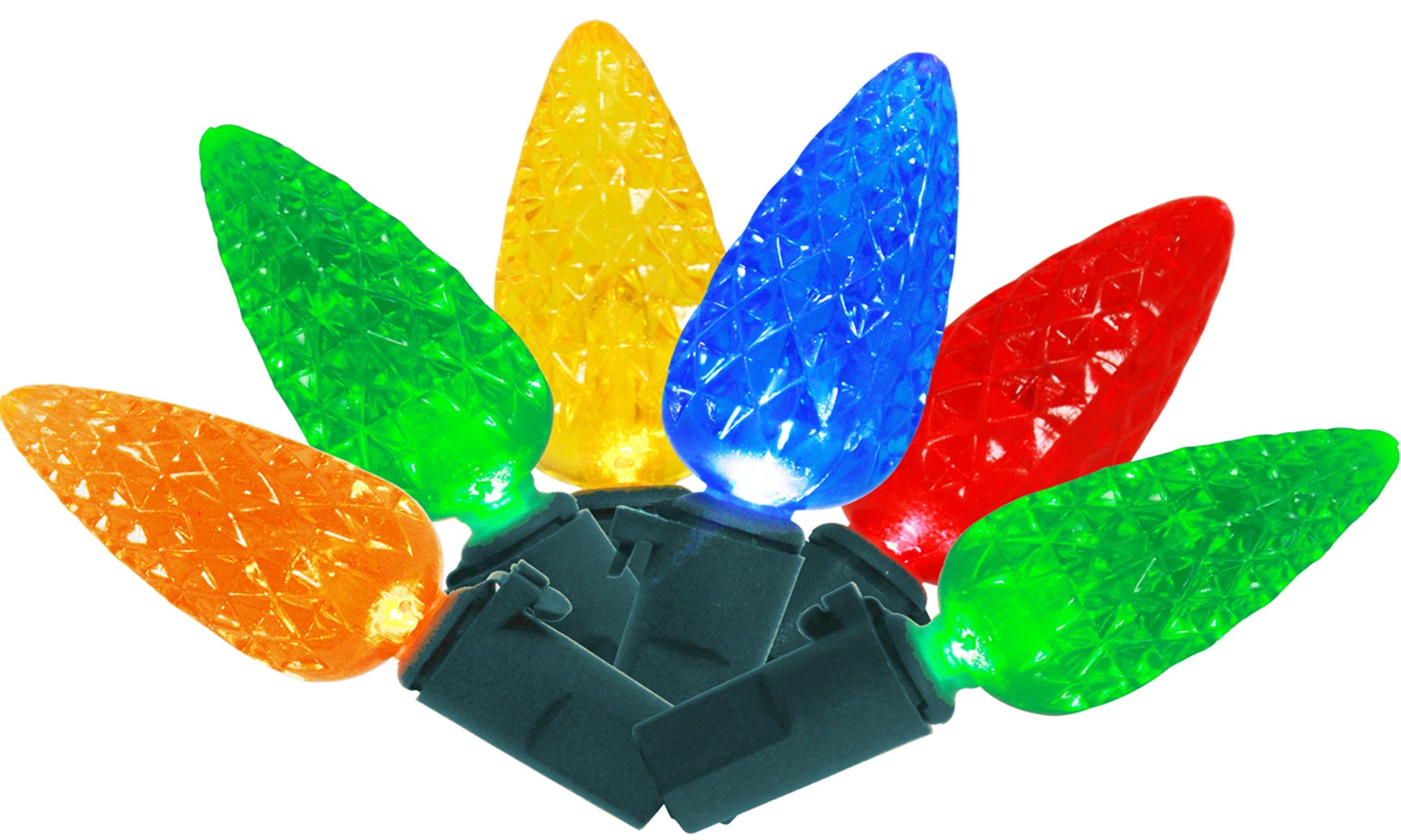 30ct LED in Multi Color with C-6 Shaped Bulbs, Battery Operated Automatic Timer (6 hrs on / 18 hrs off), Different Light Modes (Steady / Flashing / Fading), 9.5 ft Lighted Length, Bundle - 2pc per pack