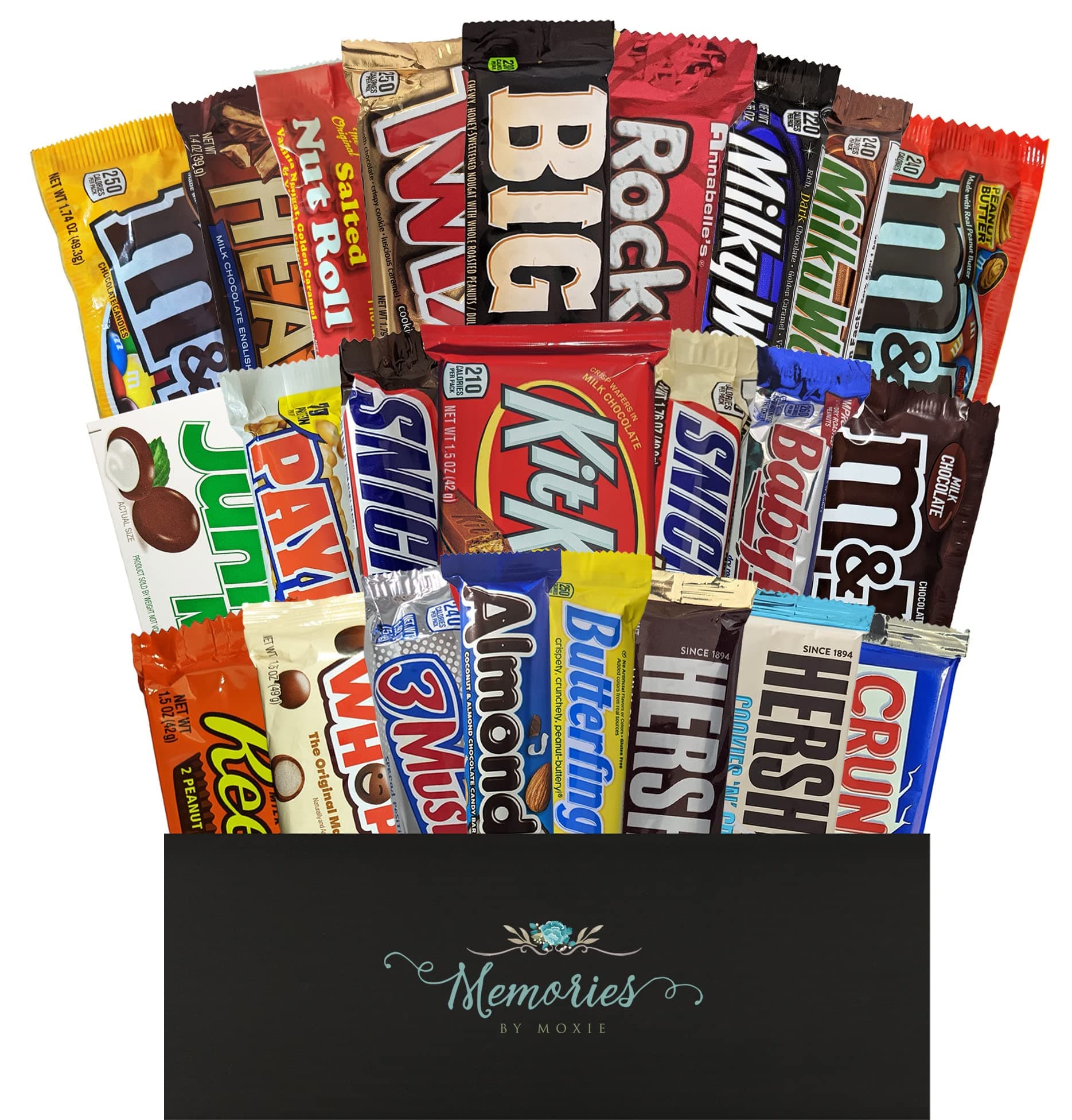 24 CT Unique Full Size Candy Bars in Gift Box - Care Packages for College Students or Military - Gift Baskets for Families, Men or Women - Bulk Office Candy or Adult Easter Basket, Bundle of 24 Items