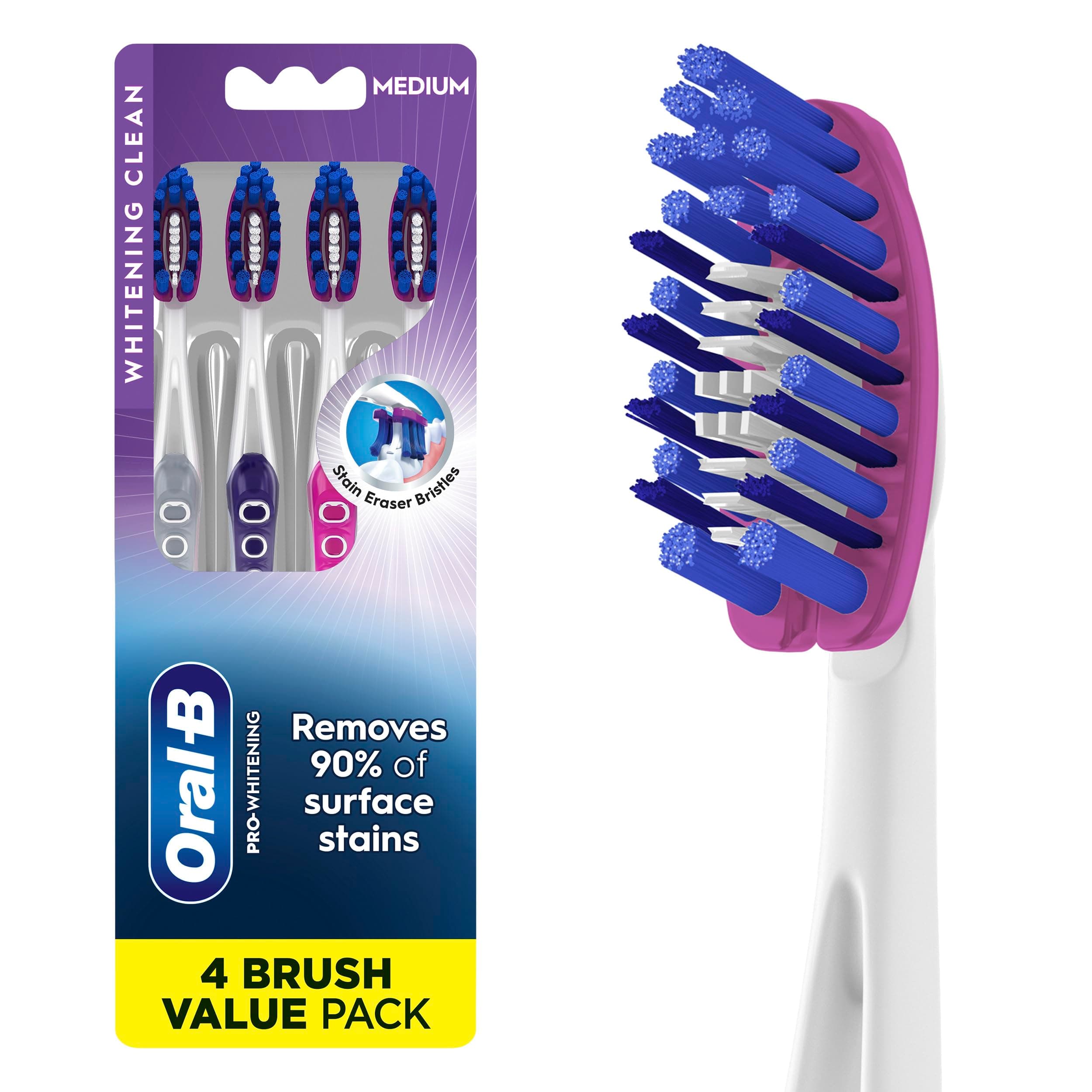 Oral B 3D White Deep Stain Remover Toothbrush 4pcs Toothbrush Removes 90% Surface Dirt Whitens Deeper Tooth Plaque and Stains Toothbrush