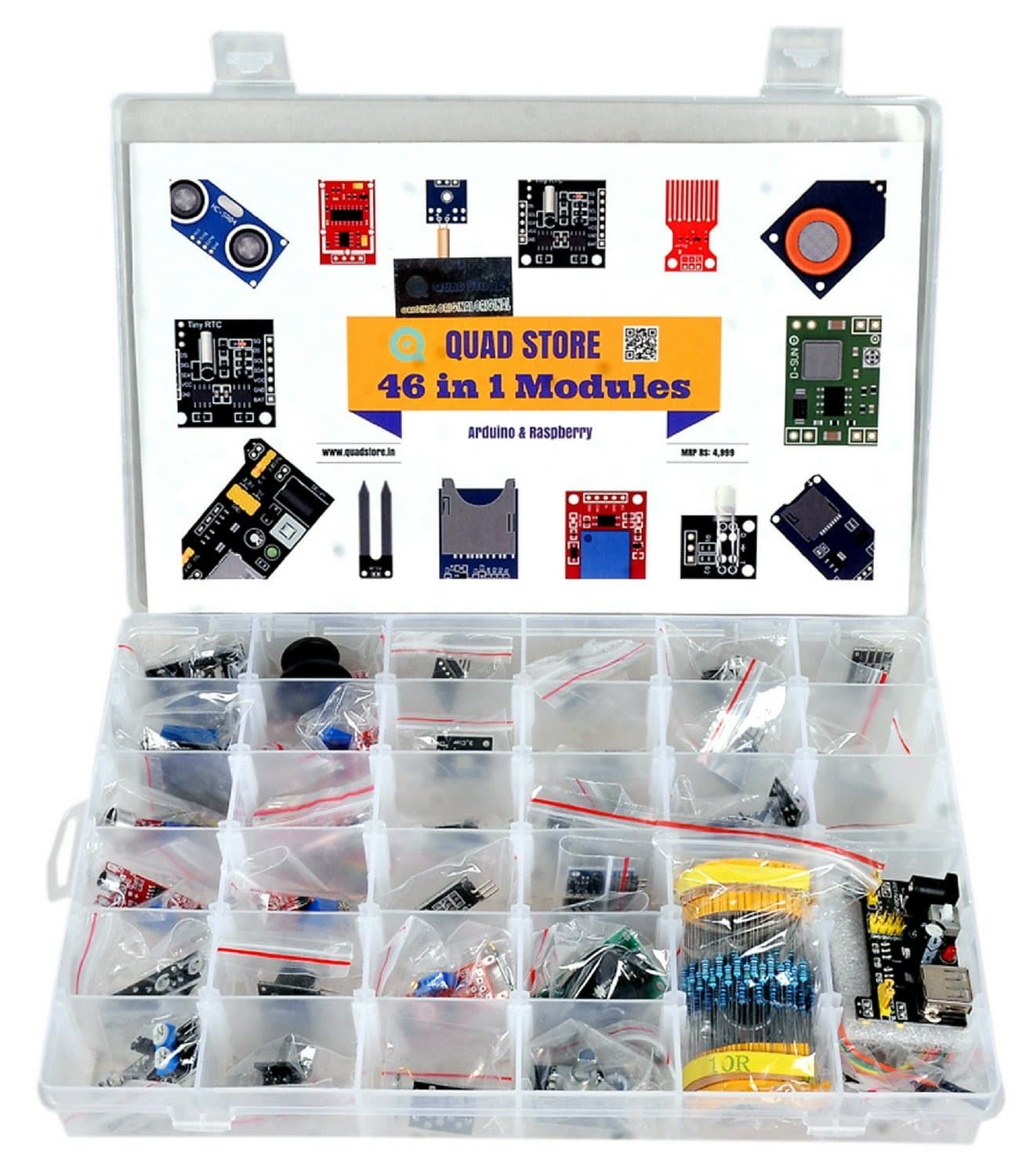 46 in 1 Sensor Modules Kit Compatible with Arduino Uno R3, Uno R4 Minima, R4 WiFi, Mega 2560, Nano, ESP32, Raspberry Pi and NodeMCU