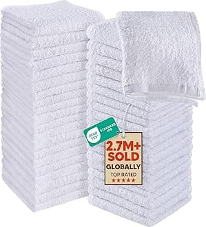 60 Pack Cotton Washcloths Set, 100% Ring Spun Cotton, Premium Flannel Face Cloths, Highly Absorbent and Soft Feel Fingertip Towels, White