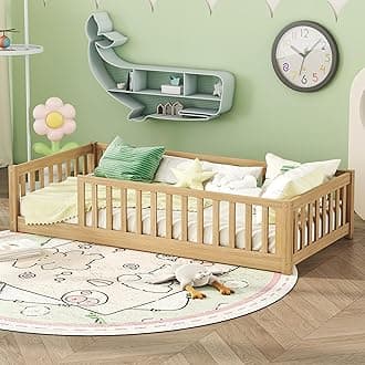 Twin Size Kids Montessori Floor Bed,Twin Floor Bed Frame with Slats,Solid Wood Twin Bed Frame for Girls Boys,Natural