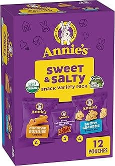 Annie's Sweet and Salty Snack Variety Pack, Cheddar Bunnies, Bunny Grahams and Bunny Fruit Flavored Snacks, Organic Kids Snacks, 12 Bags, 10 oz