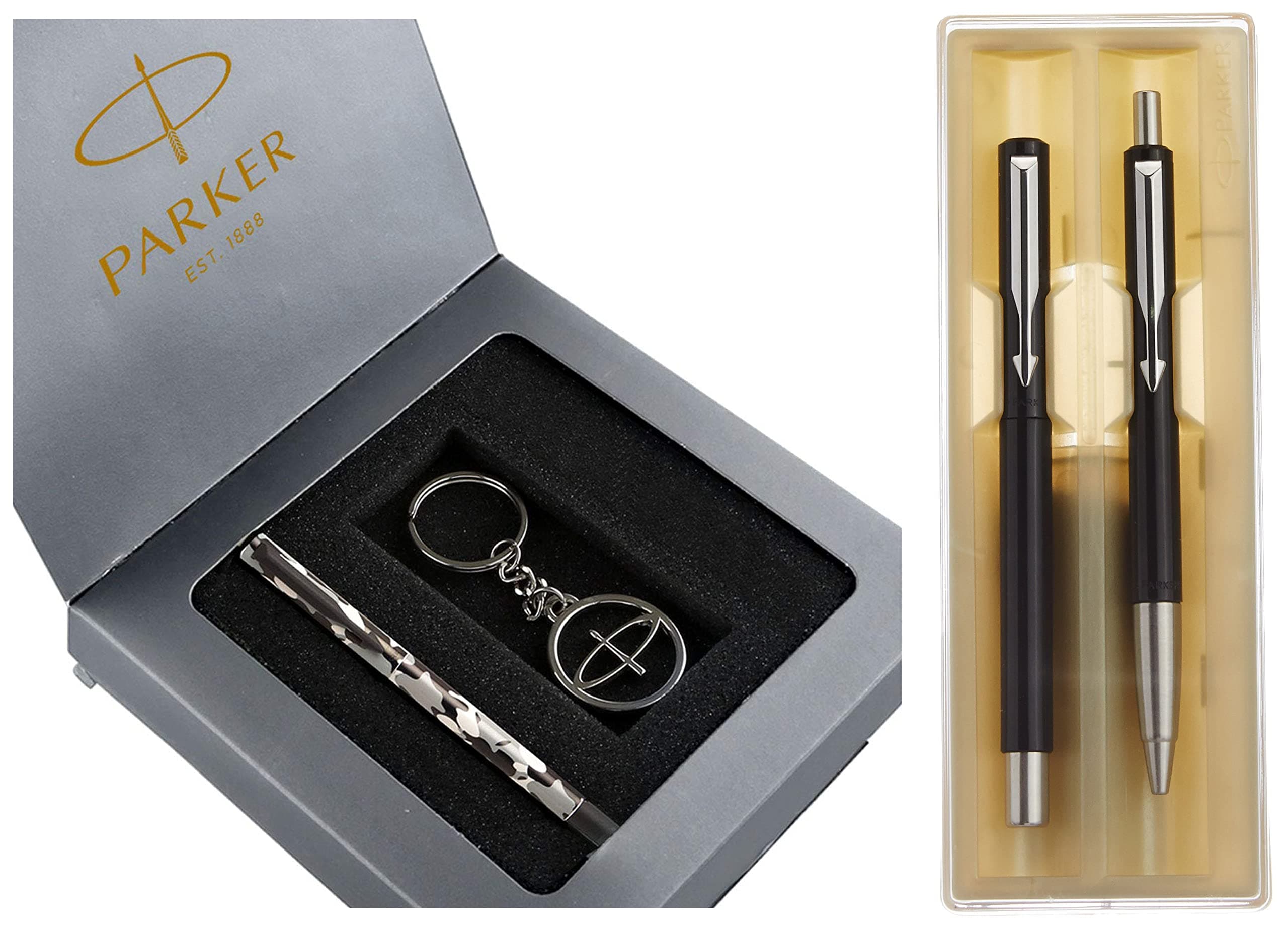 Parker Vector Standard CT(RB+BP) Pen (Black) Vector Camouflage Gift Set - Roller Ball Pen Keychain (Blue Ink)