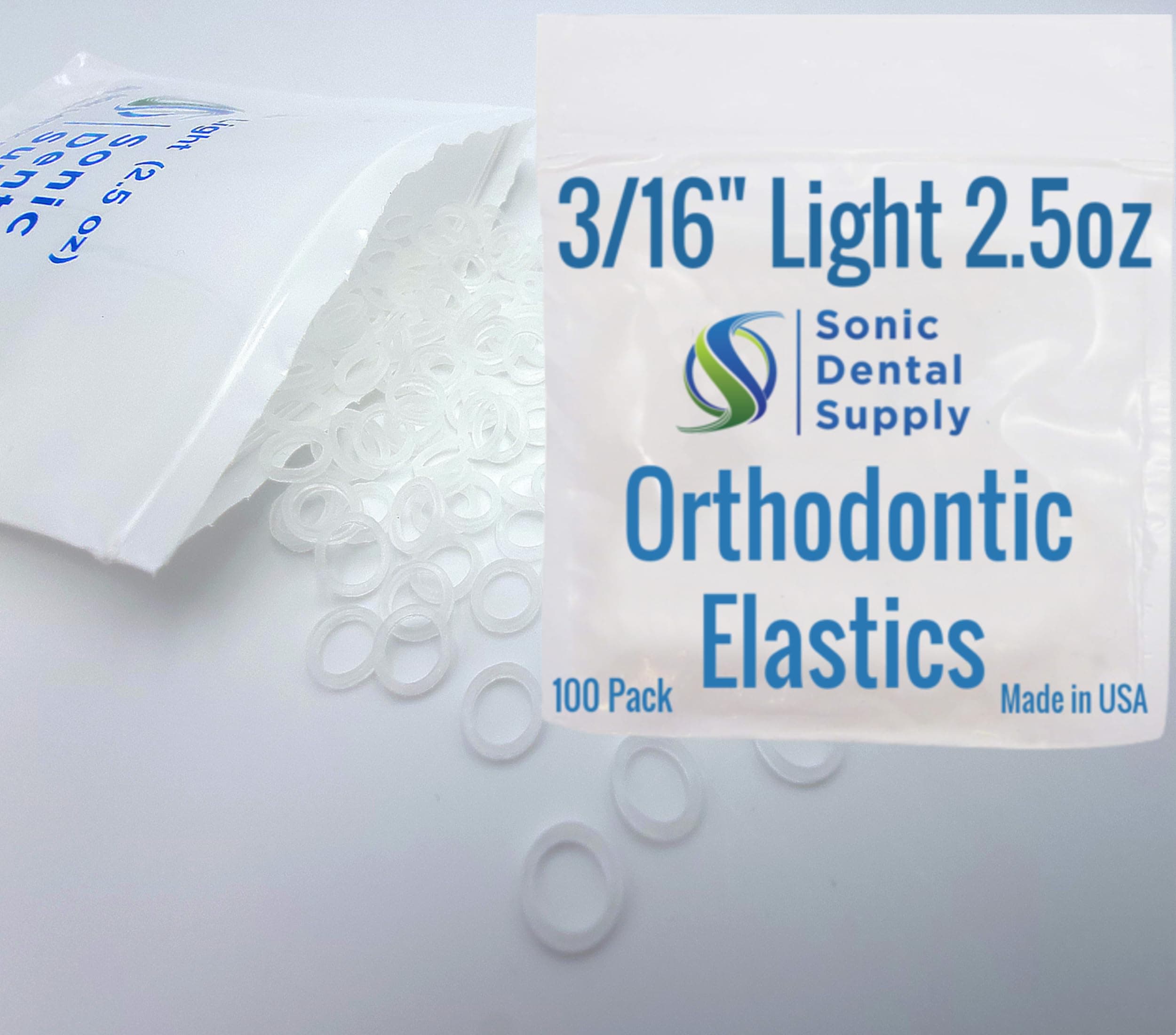 3/16 inch Light 2.5 oz Orthodontic Elastic Rubber Bands - 100 Pack - Clear Latex Free
