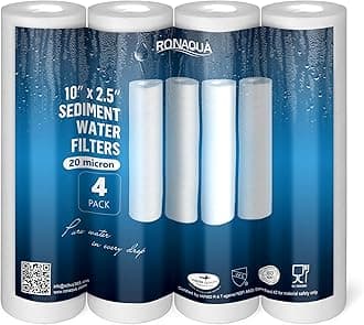 20 Micron Sediment Water Filter Cartridge 10"x2.5", NSF Certified, 4-Layer Filtration for any 10-inch RO Units & Whole House Systems, Compatible with Culligan P5, AP110, WHKF-GD05, 4 Pack