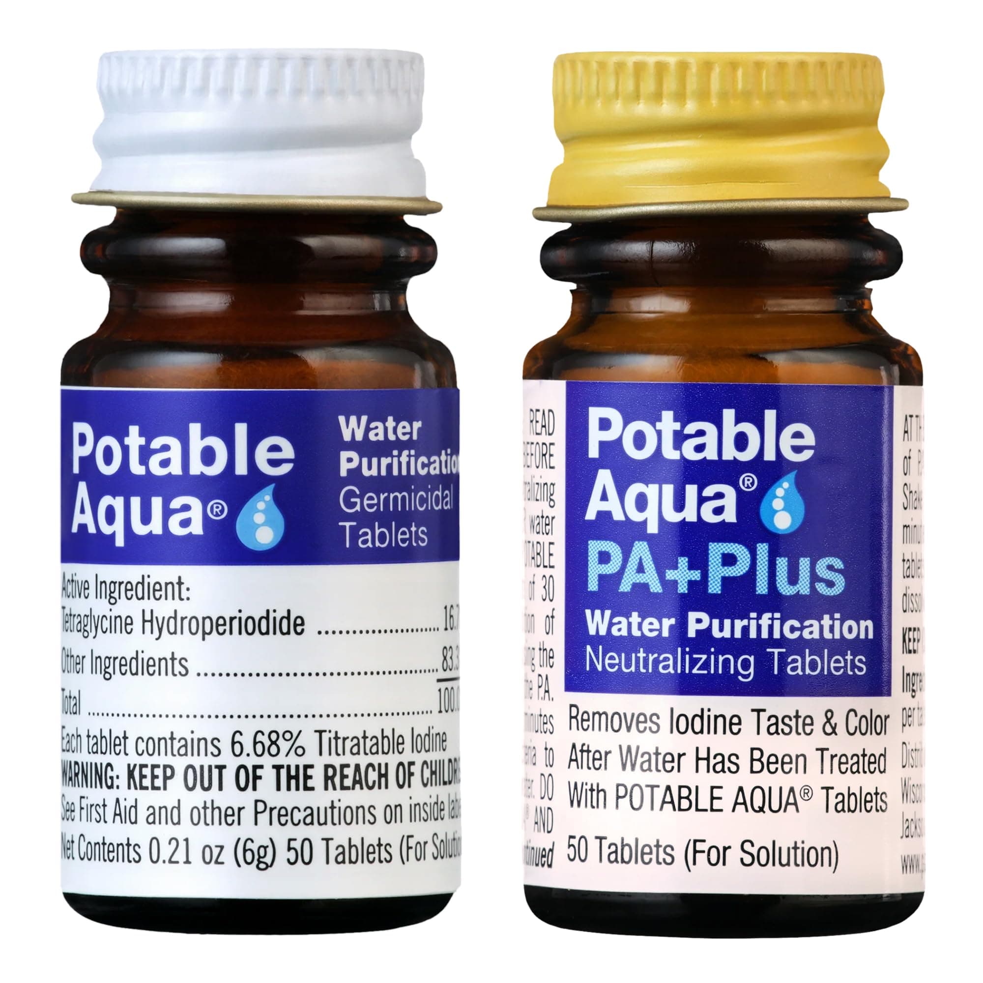 Water Purification Tablets With PA Plus - Two 50 count Bottles