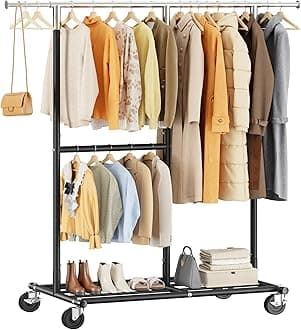 72" H Rolling Clothes Rack, 450 LBS Clothing Rack with Sturdy Wheels, Double Rod Metal Garment Rack for Bedroom, Laundry Room, Halway, Commercial, Black