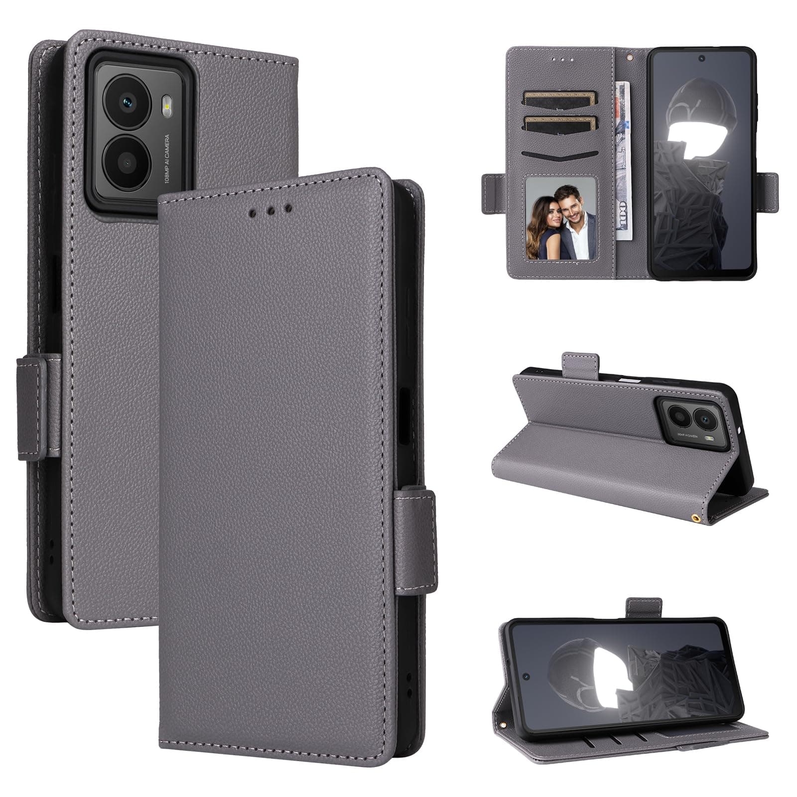 Smartphone Case Compatible with Nokia HMD Fusion 5G, Compatible with Nokia HMD Fusion 5G Flip Kickstand Magnetic Closure Card Slot Wallet Cover Gray