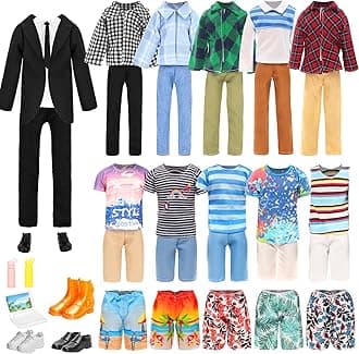 Miunana Lot 16 Items Doll Clothes & Accessories Classic Black Suit for Boy Doll Include Random 4 PCS Casual Wear + 5 PCS Dolls Pants + 3 Pairs of Shoes Laptop Water Bottles