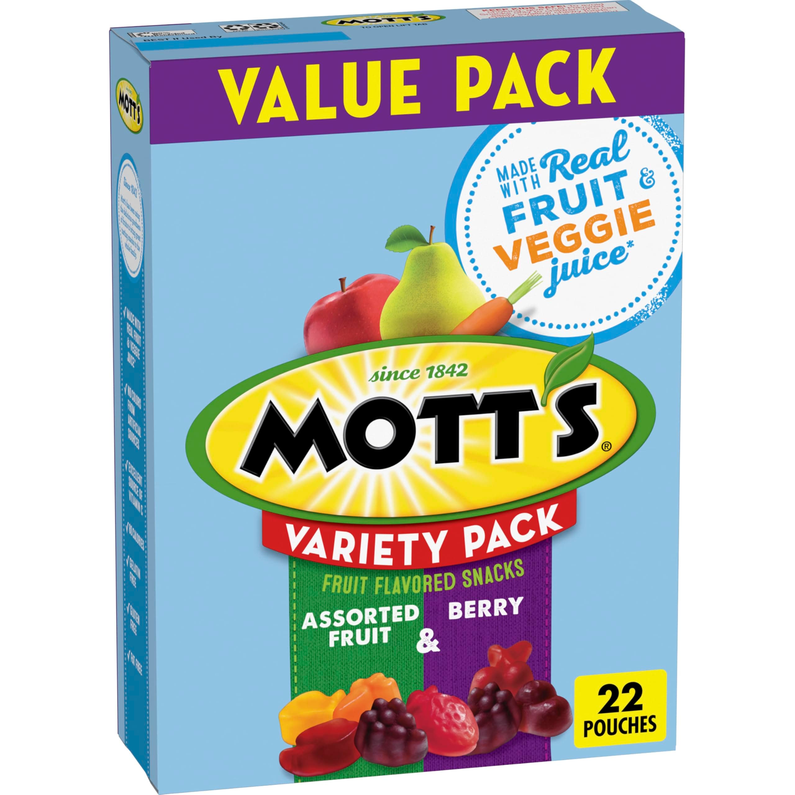 Fruit Flavored Snacks, Berry and Assorted Fruit, Gluten Free Snack, Value Pack, 22 Ct, 17.6 oz