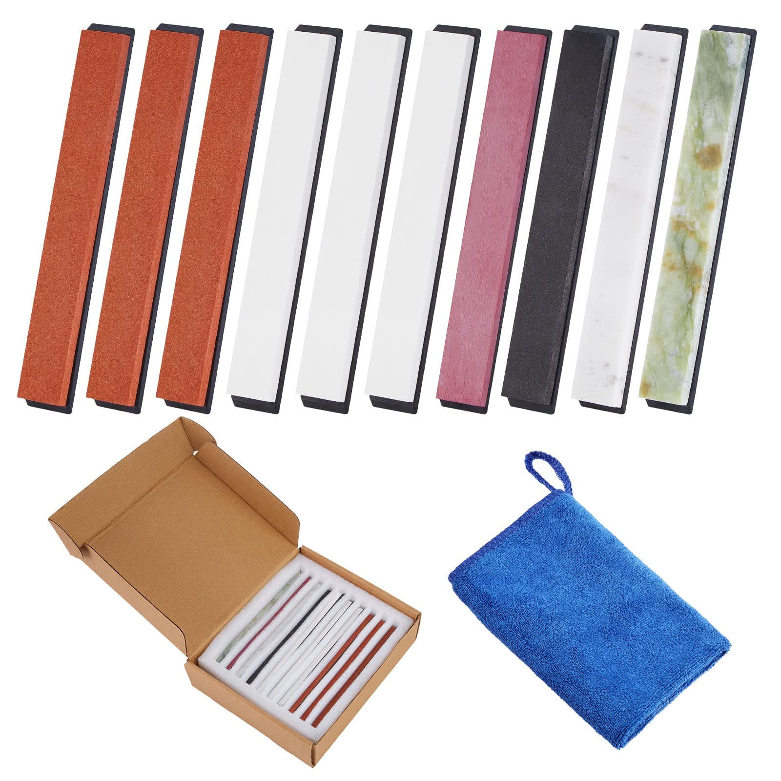 IMAGE Sharpening Stone Set 10 Pcs Whetstones with Grit 180/400/800/1500/2000/3000/4000/6000/8000/10000 Knife Sharpening Stones for Sharpener