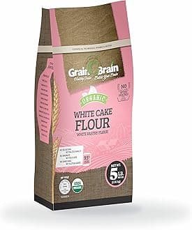 Grain Brain Organic White Cake Flour (5 lb) Pastry Flour,Unbleached, NO potassium Bromate