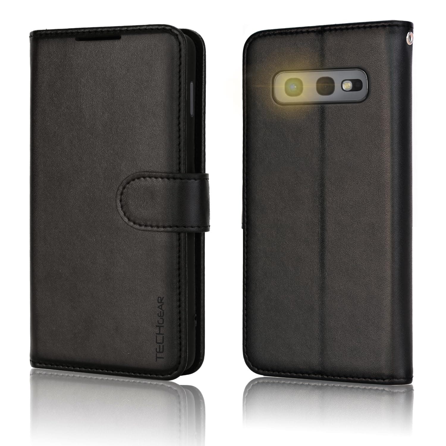 Galaxy S10 Leather Wallet Case, Flip Protective Case Cover with with RFID Blocking Card Slots, Kickstand and Wrist Strap - Black PU Leather Designed For Samsung Galaxy S10
