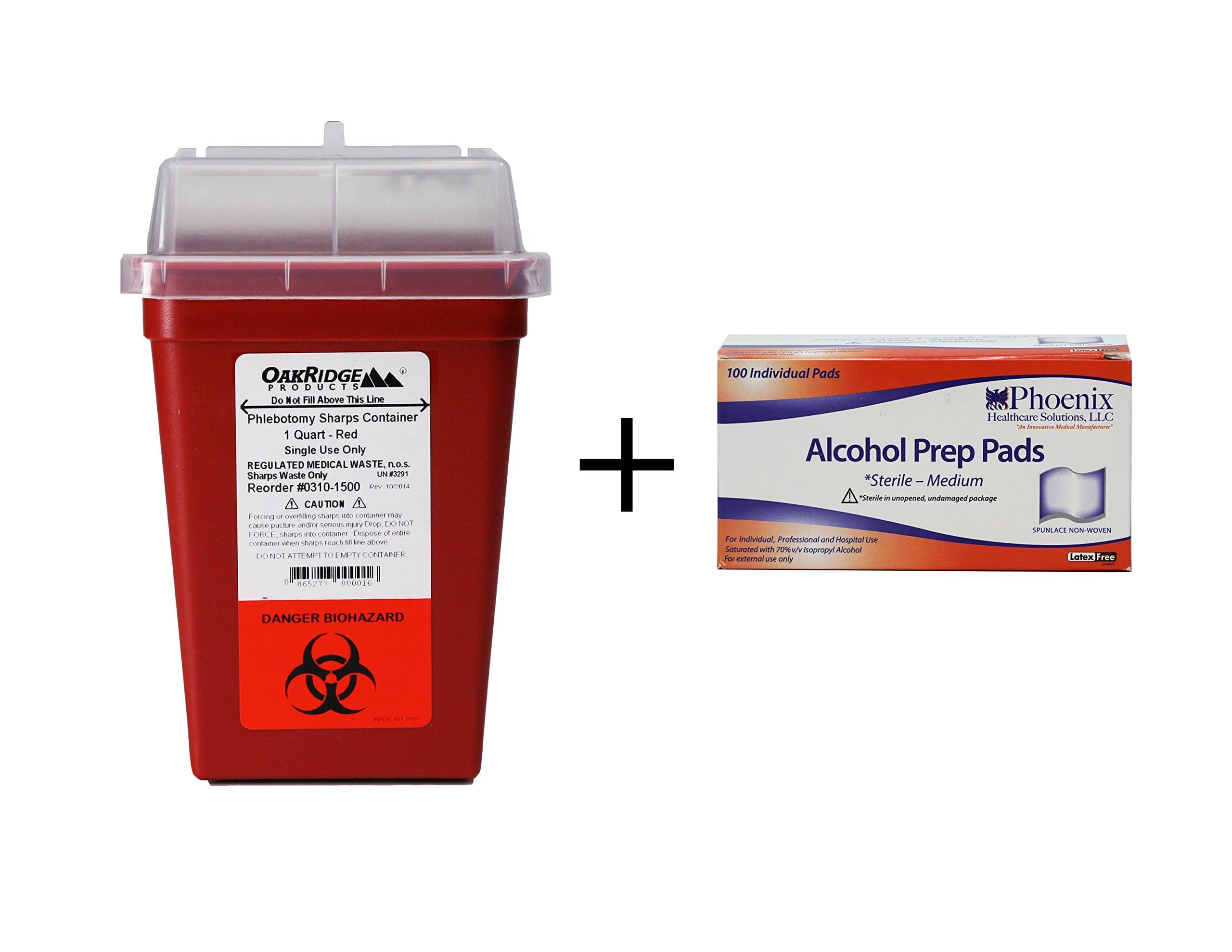 Oakridge 1 Quart Sharps Container and 100 Alcohol Wipes