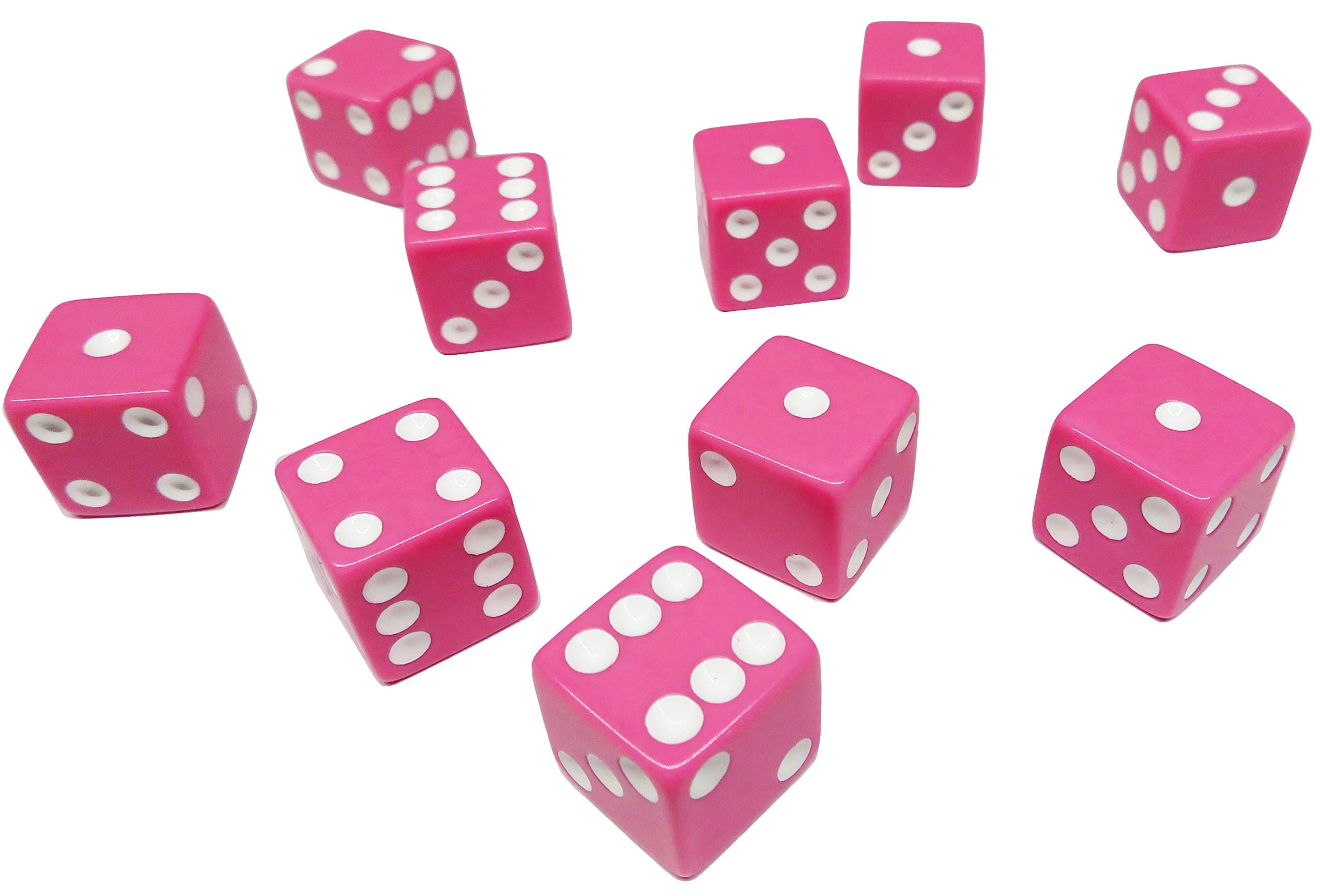 10 Piece Pink 16mm Game Dice with White Pips