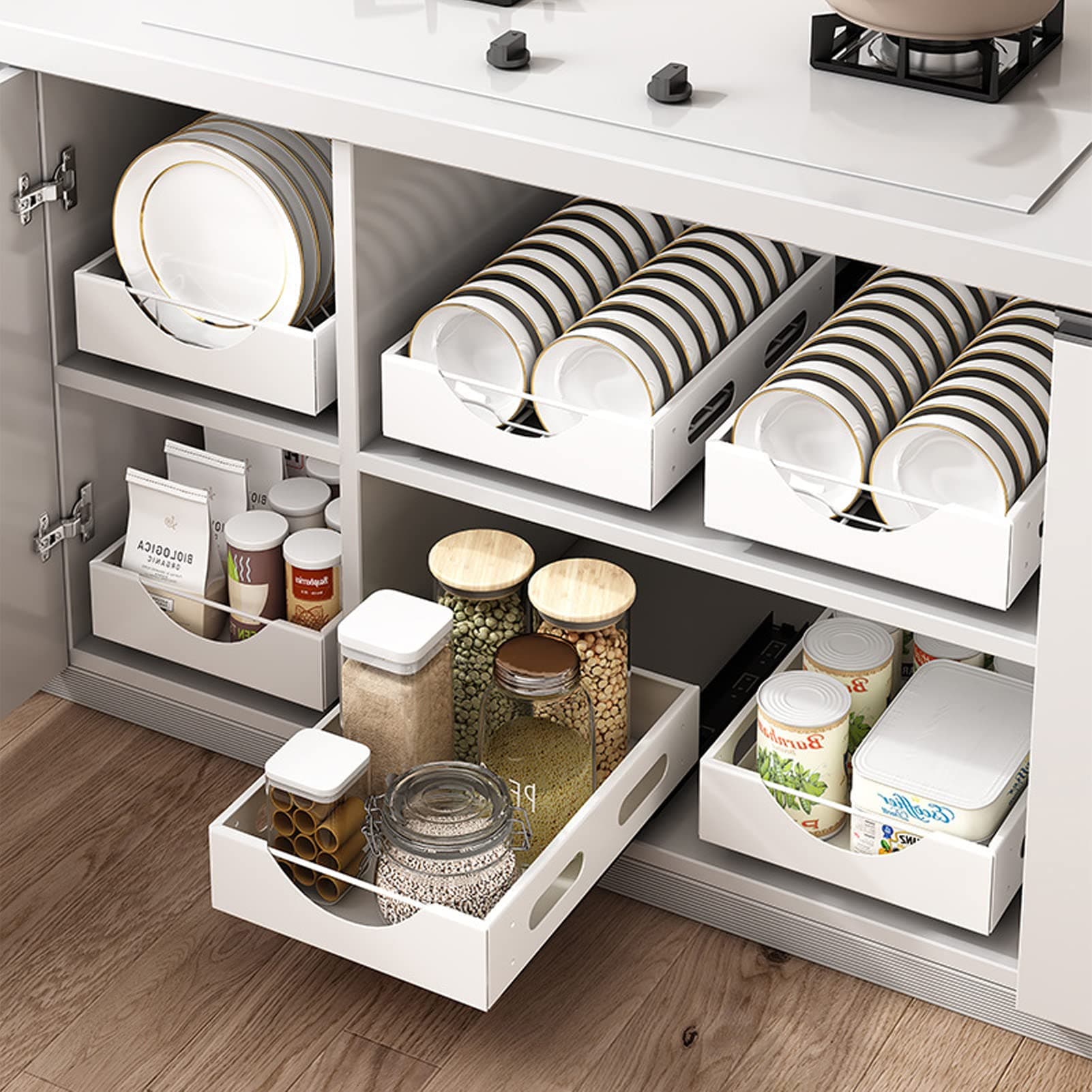 U-HOOME Pull Out Cabinet Drawer Kitchen Organizer,Slide Out Pantry Shelves Spice Rack Fits Spices, Sauces, Cans etc,Under Cabinet Storage (1pcs-Pull out Spice rack)