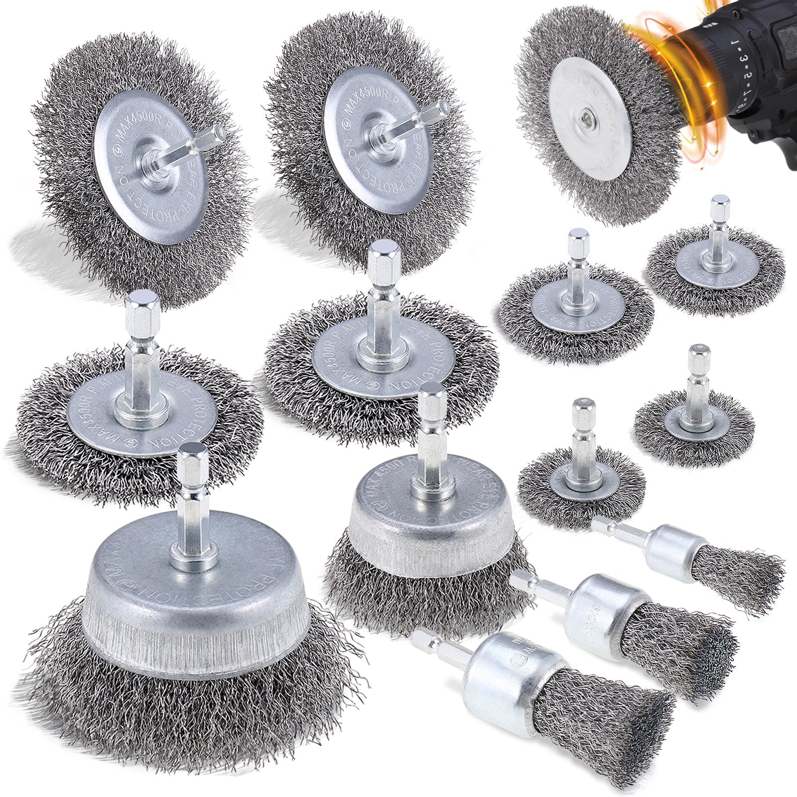 – JIZZU Wire Brush for Drill 13Pcs, 1/4 Inch Wire Wheel Brush Cup Set, Wire Wheel for Drill Steel Wire, Drill Wire Brush for Drill Arbor for Cleaning Rust, Stripping and Drill Attachment