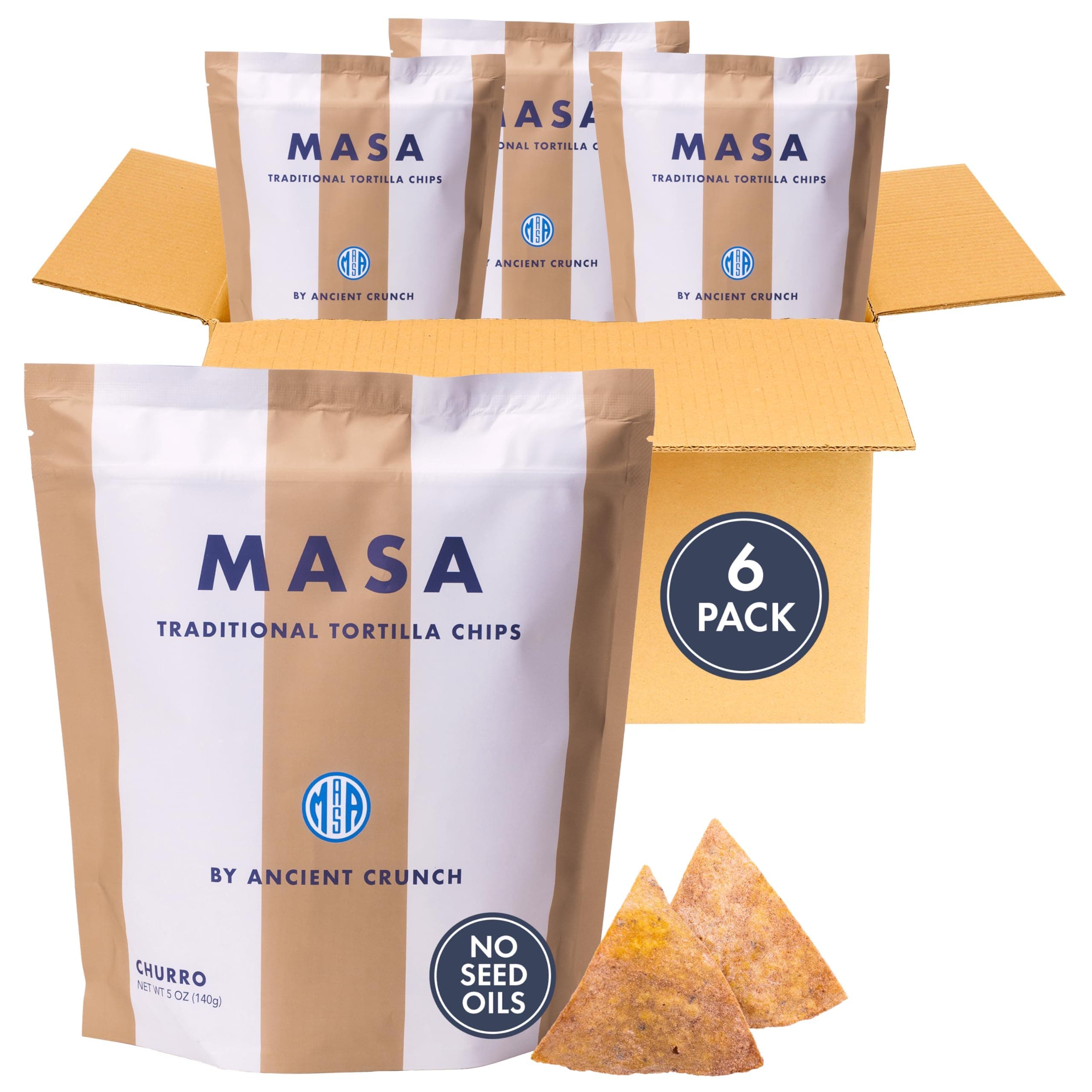 MASA Chips Churro Flavored Corn Tortilla Chips Cooked in Beef Tallow – Seed Oil Free Snack, 2pk×5 oz each– Handmade with Only Naturally Grown Corn, Cinnamon, & Sea Salt, Gluten Free