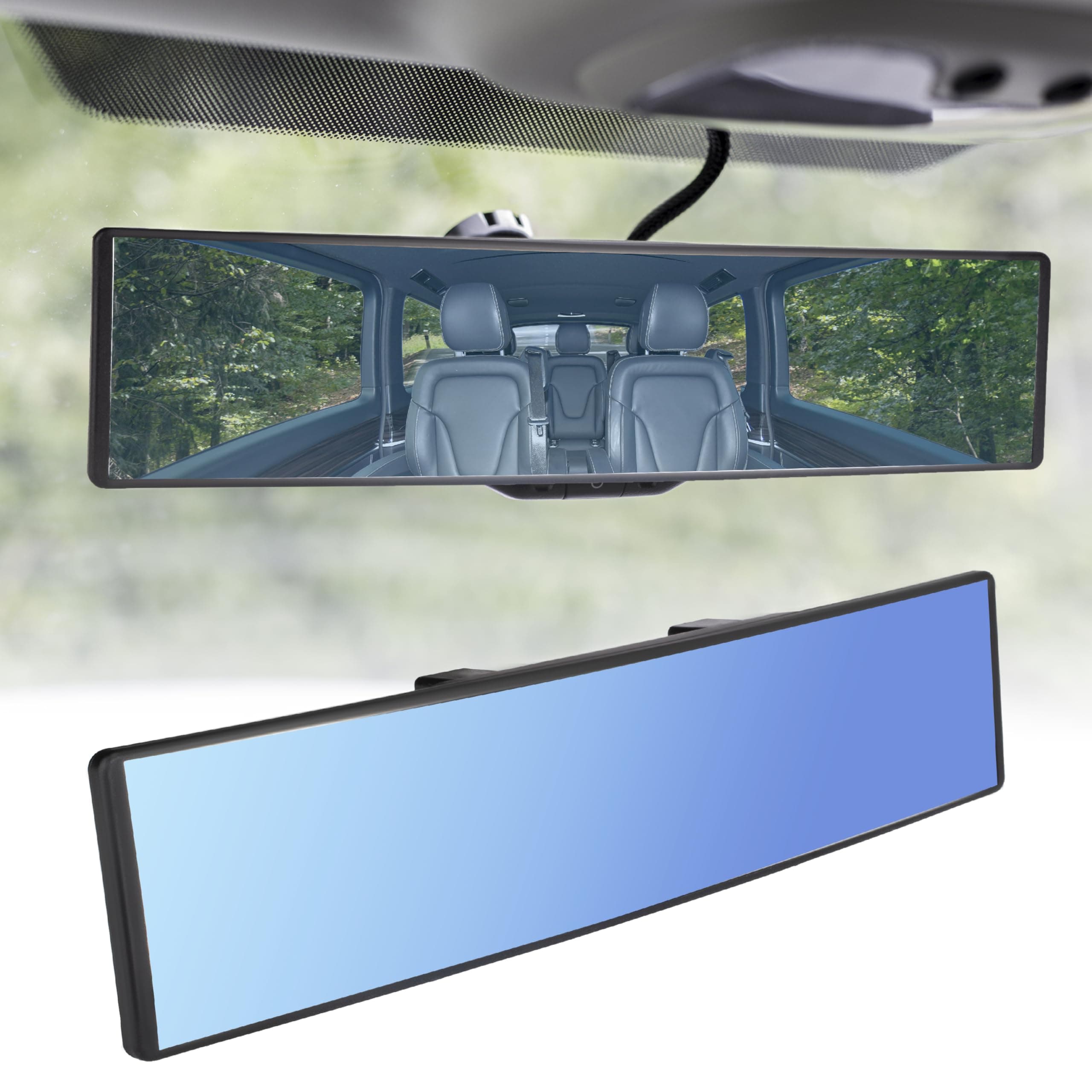 Rear View Mirror, Universal 12 Inch Wide Angle Rear View Mirror, Convex Clip On Panoramic Rears Views Mirrors, Anti-Glare Extended Broadway Mirrors, Rearview Mirroring Accessories for Cars (Blue)