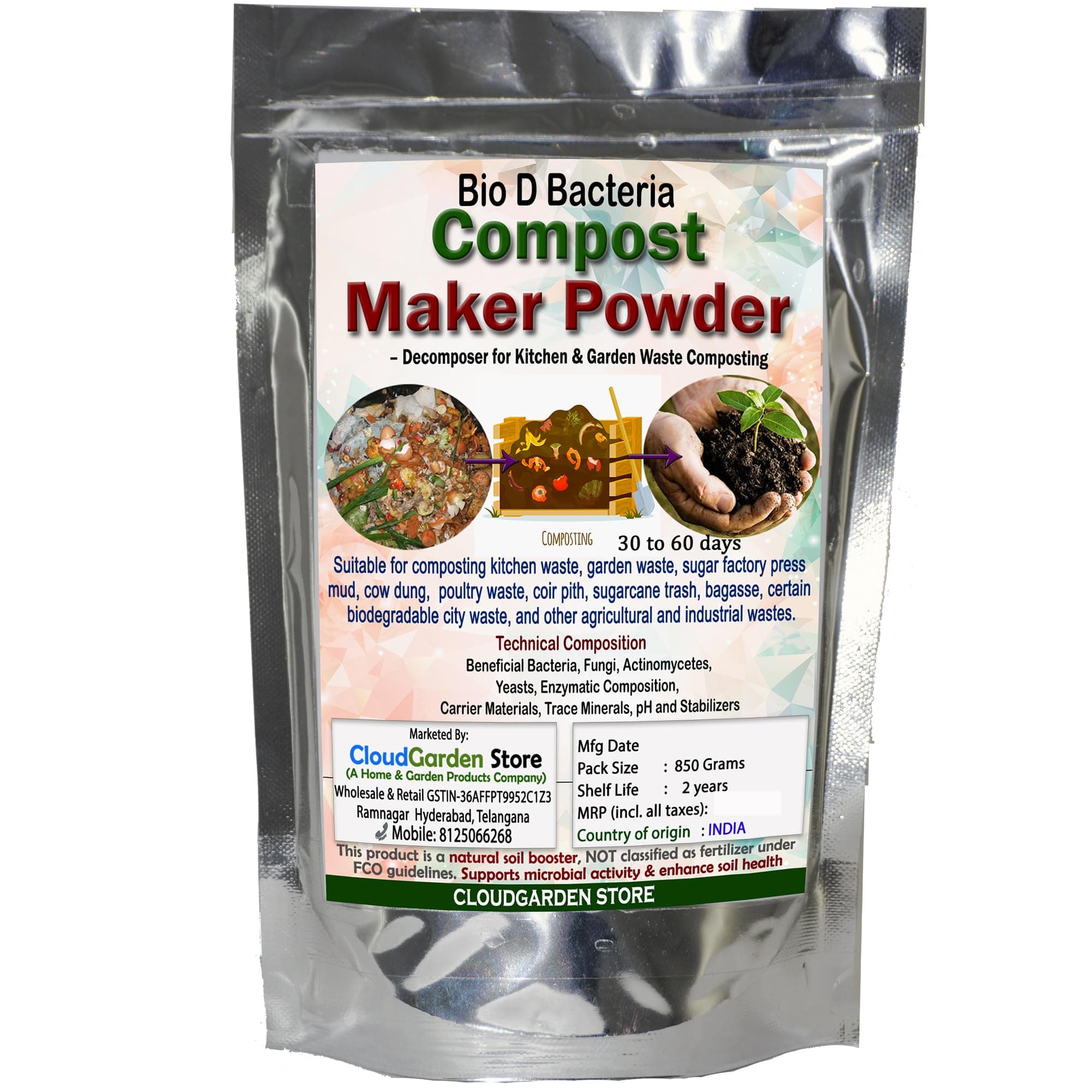Compost Maker Powder Bio D Bacteria 850 Grams to Convert All Kitchen Waste to...