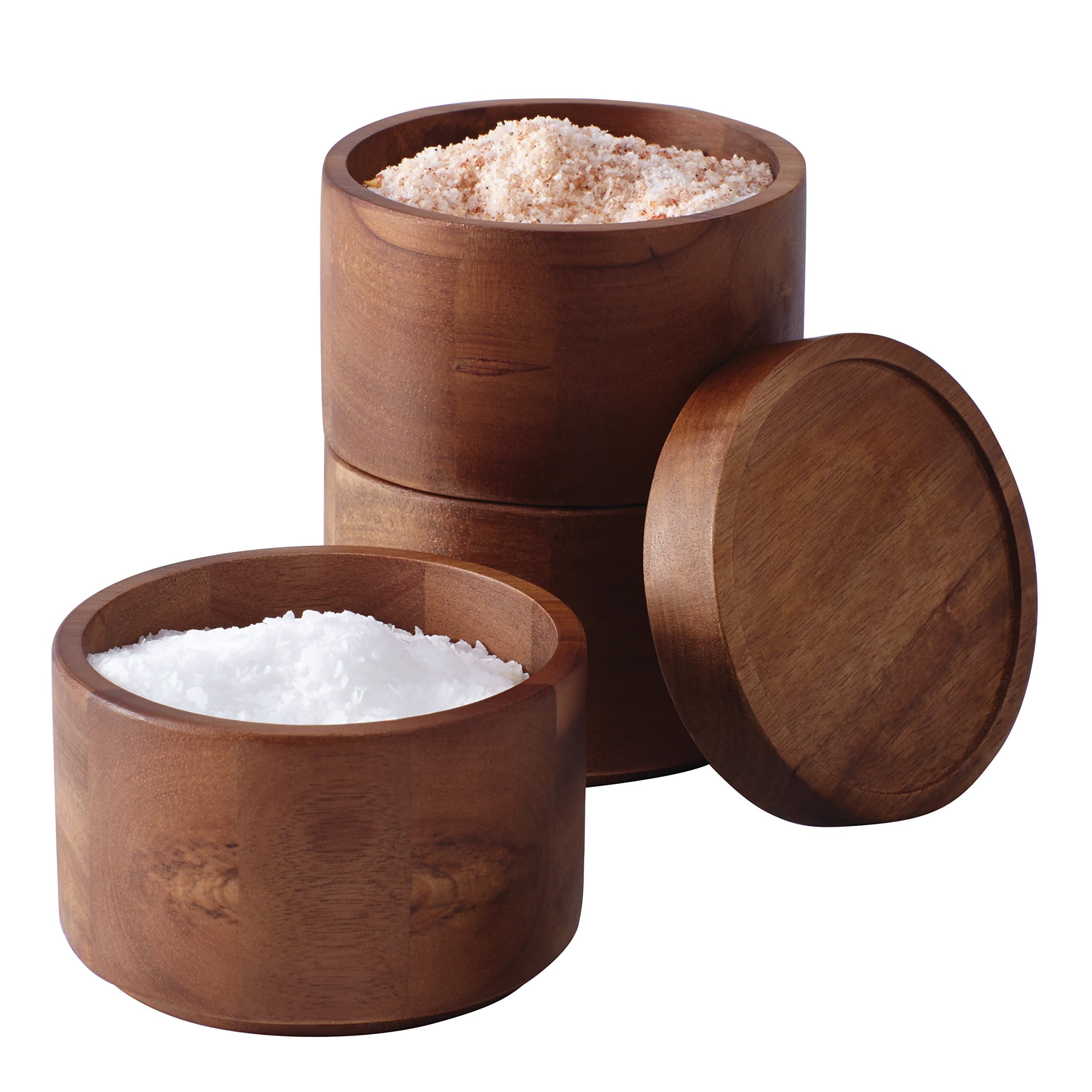 Rachael Ray Pantryware Wood Salt Cellar Stacking Set / Wood Salt Box Stacking Set3 piece, Brown