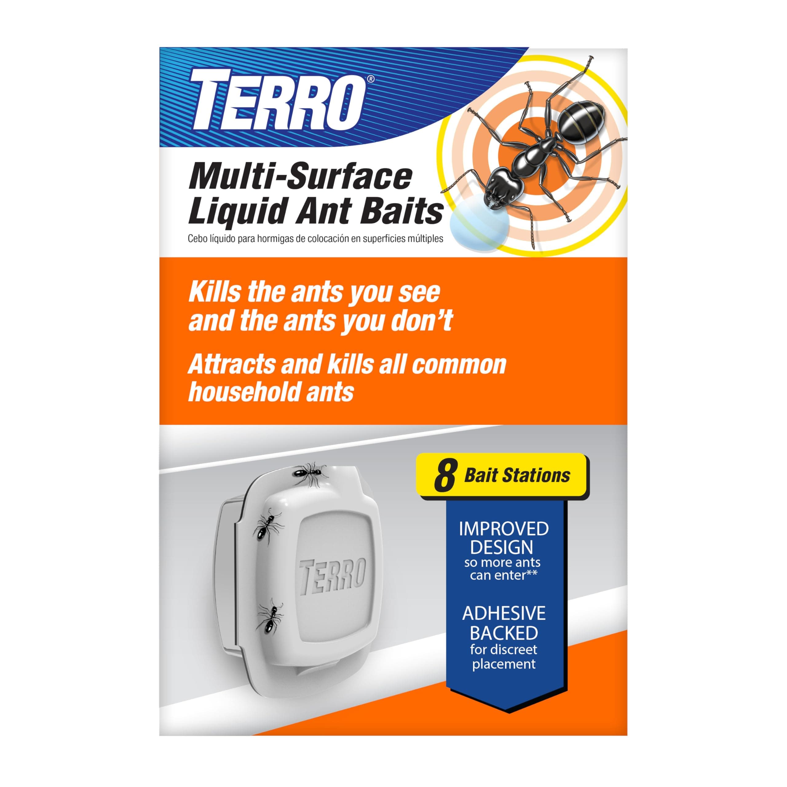 TERRO Indoor Liquid Ant Baits with Adhesive Strips for Discreet Baiting - TERRO Ant Trap and Bait Station - 8 Pack - T334SR