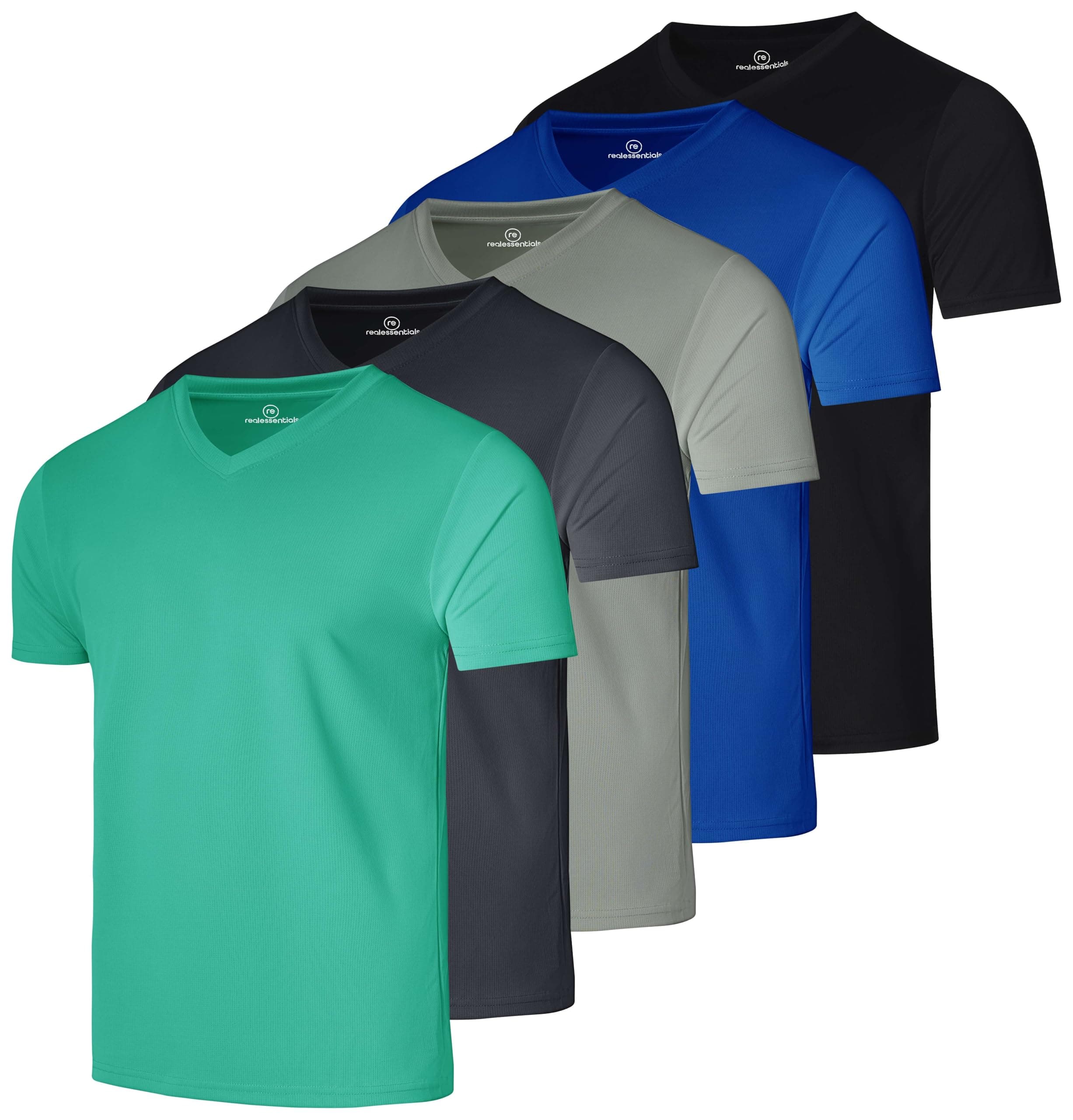 Real Essentials 5 Pack: Men's Mesh Short Sleeve V-Neck T-Shirt | Athletic Dry Fit V Neck Workout Shirt (Big & Tall Available)