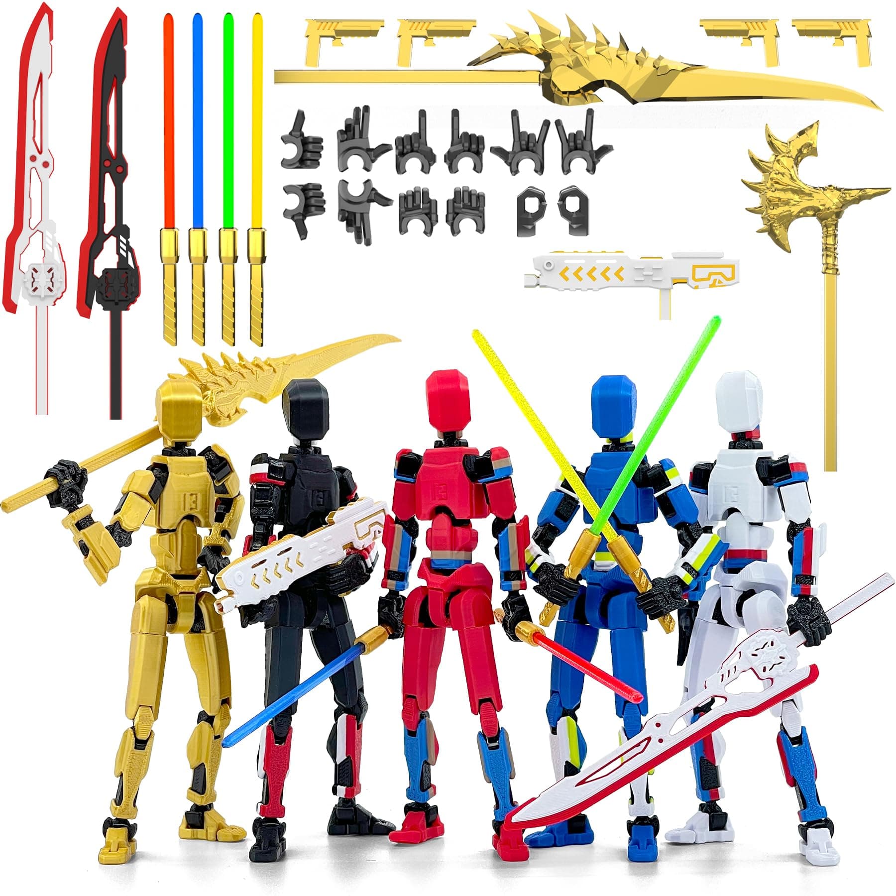 5-Pack Titan 13 Action Figure Already Assembled, Multi-Colored Titan 13 Action Figure Set with Laser Saber 3D Printed Dummy 13 Lucky Robo Dummy Nova 13 Action Figures, Figura de acción 13