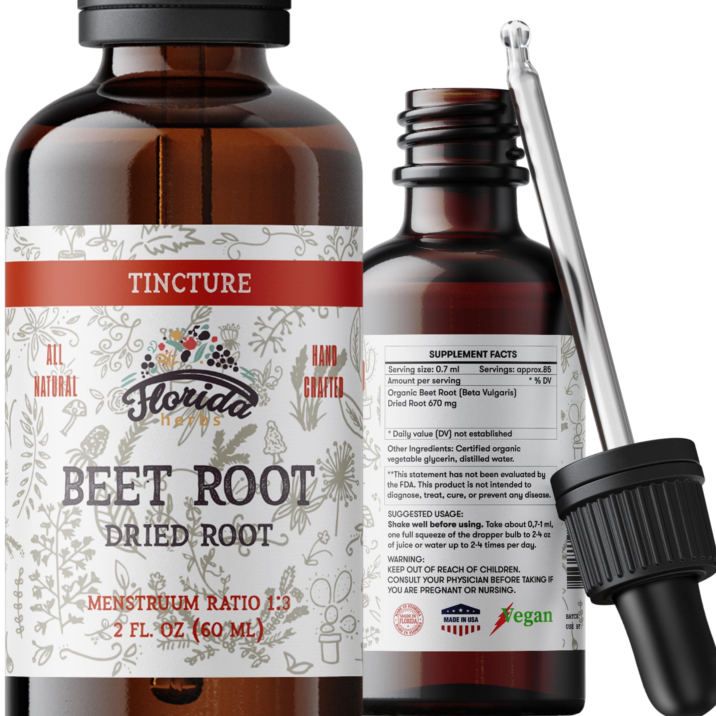 Beet Root Supplement - Liquid Beets Extra Fast Absorption - Beet Root Tincture Organic Extract, Gluten Free, 2 Fl Oz