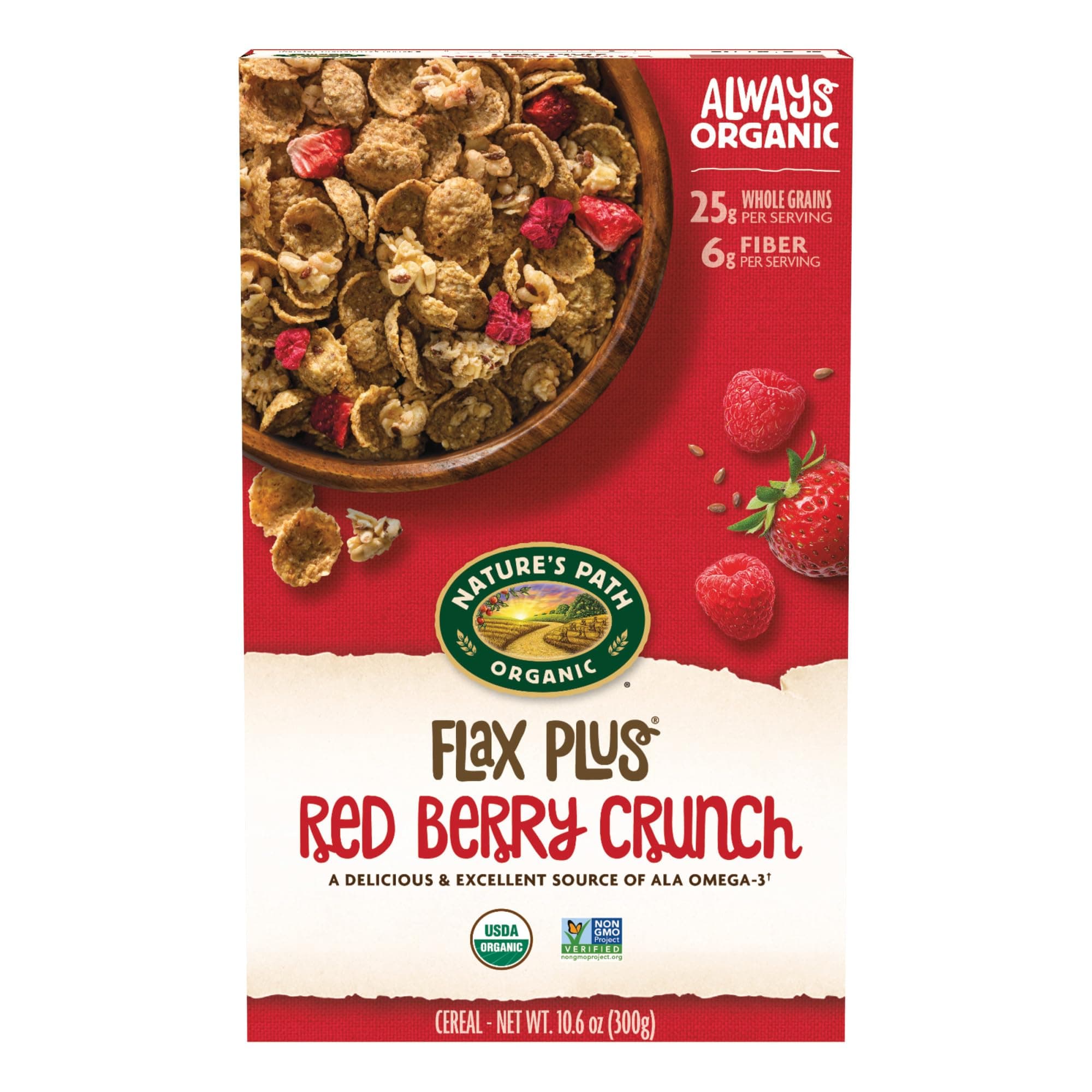 Nature's Path Organic Flax Plus Red Berry Crunch Cereal, 10.6 oz (Pack of 1), Non-GMO