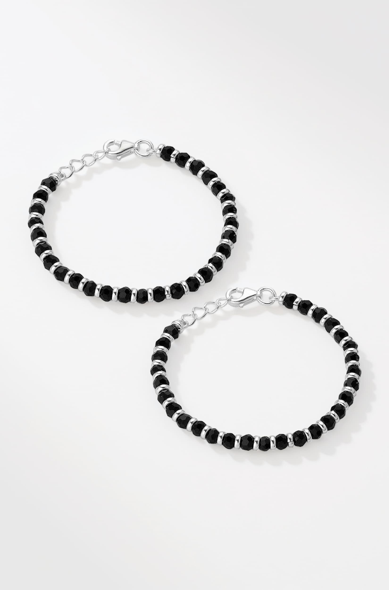 NEMICHAND JEWELS 925 Sterling Pure Silver(Chandi) Black Bead Crystal Nazariya Bangle/Bracelet For Kids - One Pair For Children