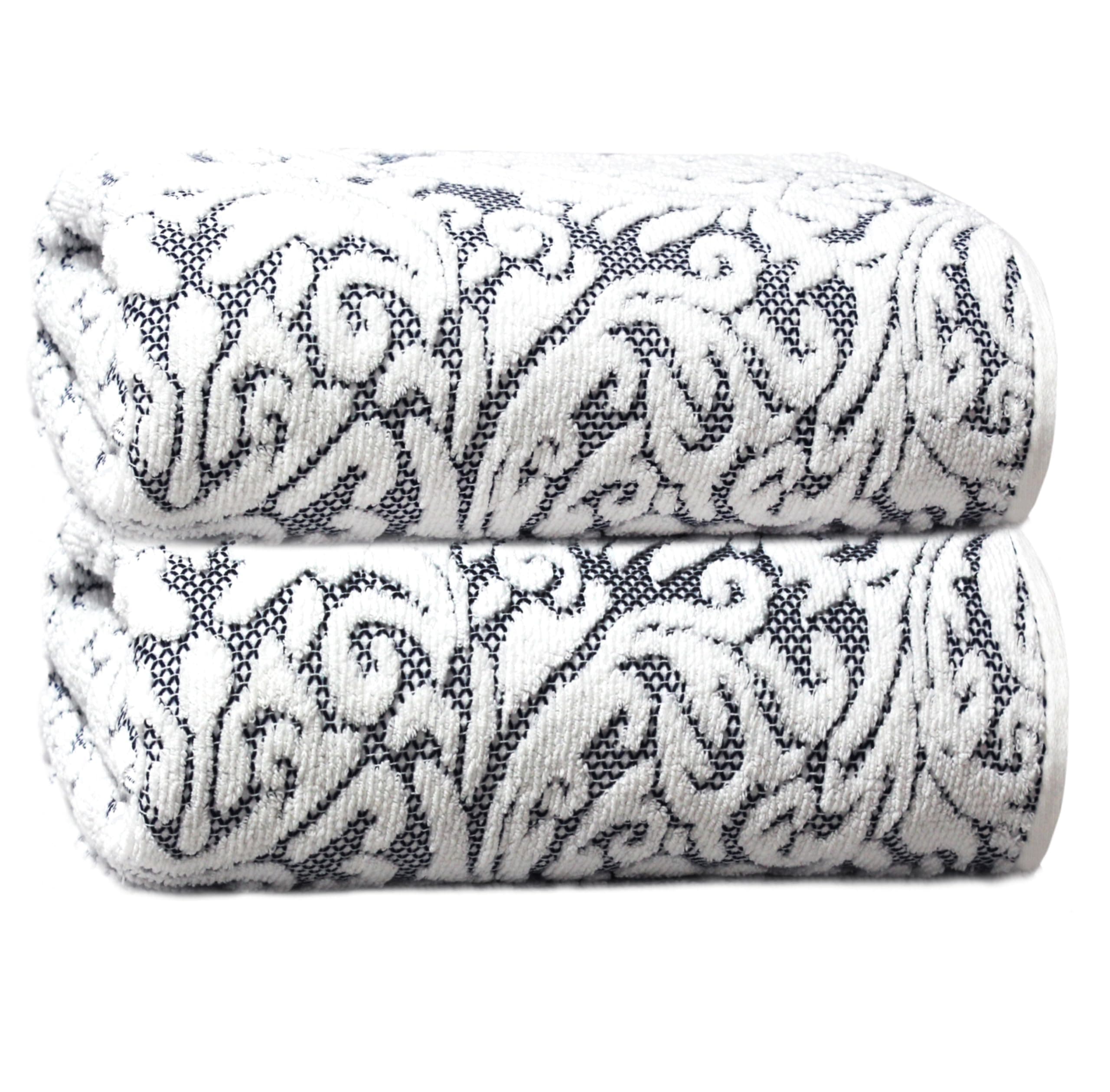 COTTON CRAFT Oversized Bath Sheet - 2 Pack XXL 32x89 - Premium Cotton Sculpted Medallion Jacquard Terry 7 Foot Extra Large Beach Blanket Towel Sheet - Big & Tall - 630 GSM Soft Absorbent Luxury - Navy