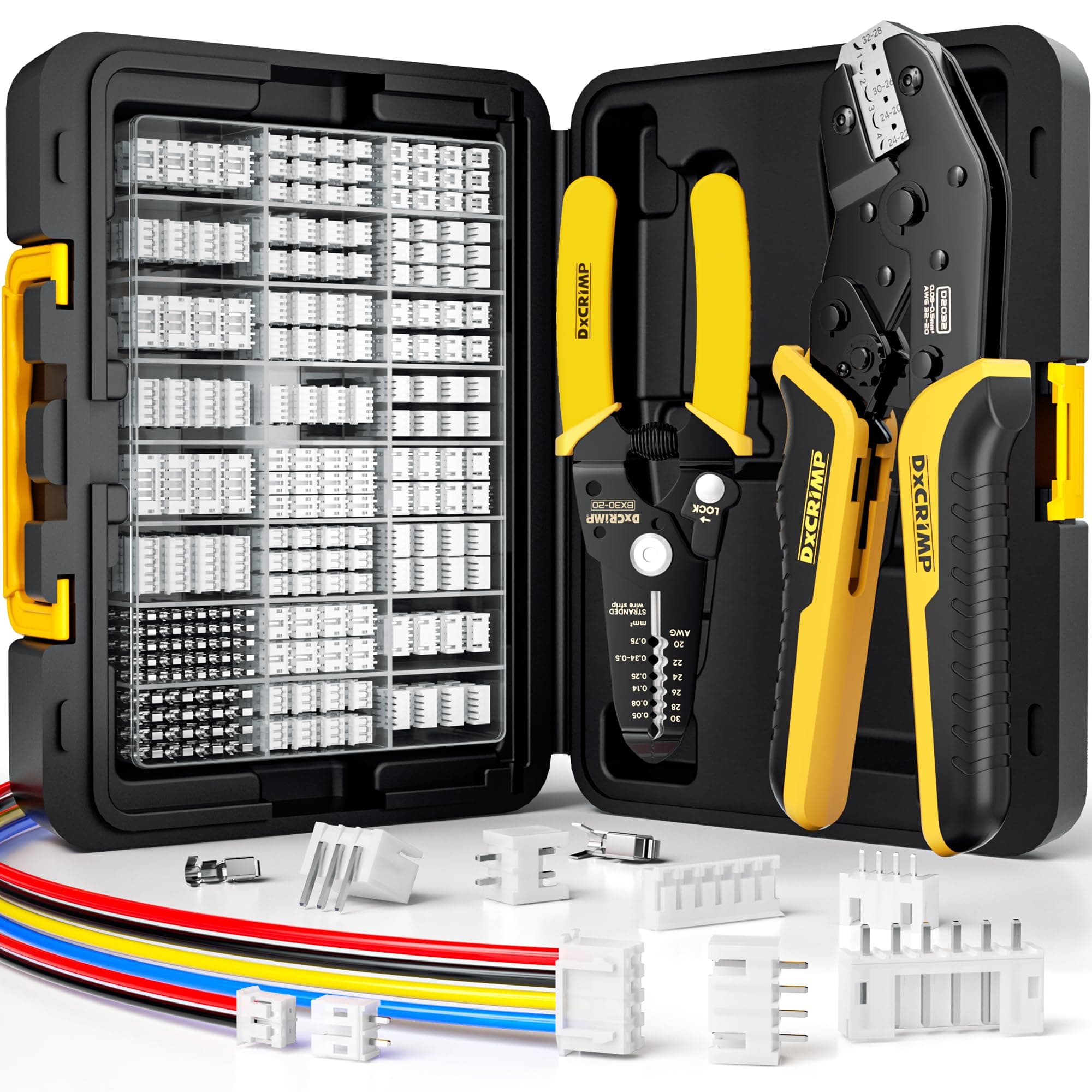 Crimp Tool Connector Kit, with 24 Types JST-PH 2.0mm & XH 2.5mm Connectors Set, Ratcheting Wire Crimper, Crimping Pliers, Wire Crimp Tool 32-20 AWG for Dupont, KF2510, AMP EI-Serie, Molex