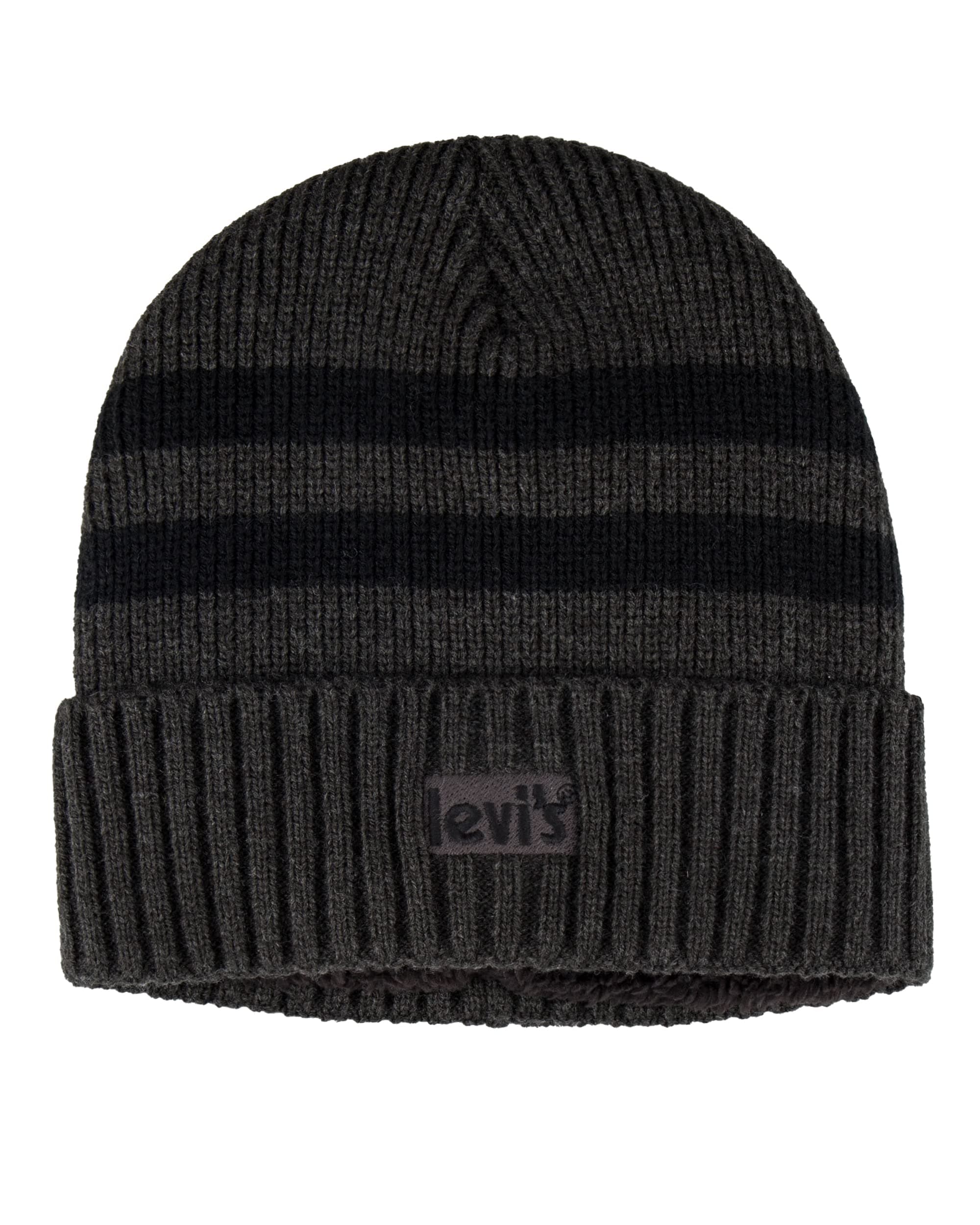 Mens Cozy Knit Cuffed Logo Patch Beanie Hats